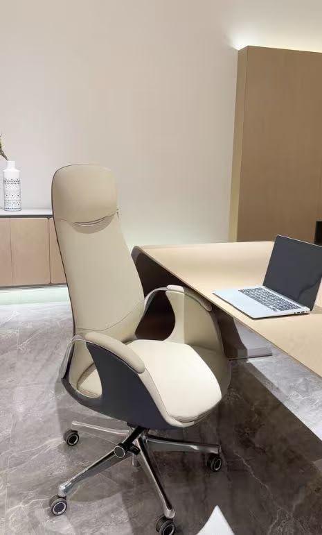 TOMU Top Grain Genuine Leather Executive Office Chair Brown, Luxury Office Chair with Aluminum Sturdy Base, High Back Ergonomic Boss Chair for Long Hours, Reclining and Rolling smoothly, (Brown) - Customer Photo 2