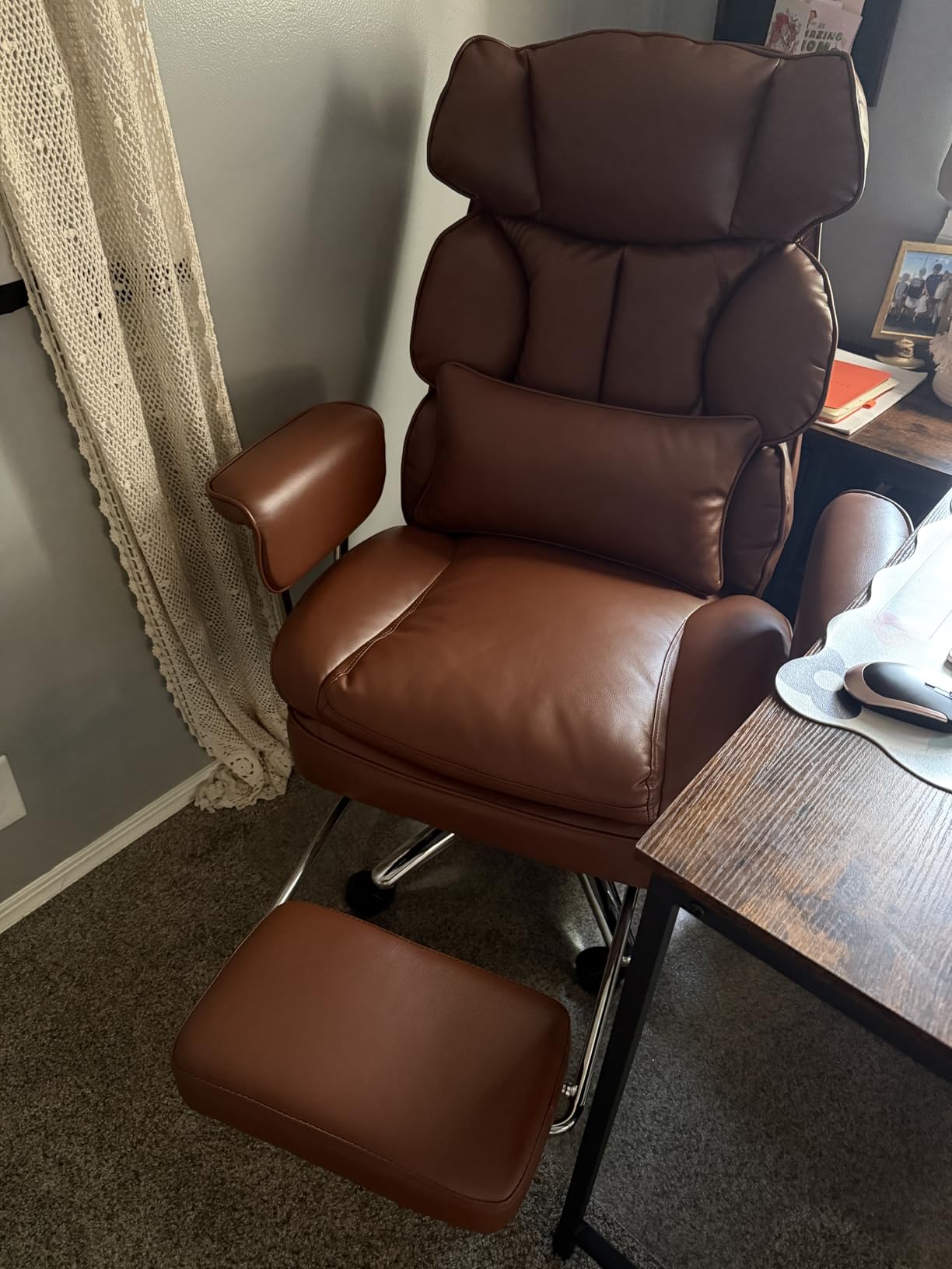Sweetcrispy Executive Home Office Desk Chair - Ergonomic Big Tall High Back with Footrest & Lumbar Support, Reclining Height Adjustable, Comfy PU Leather Computer Gaming with Swivel Wheels, White - Customer Photo 1