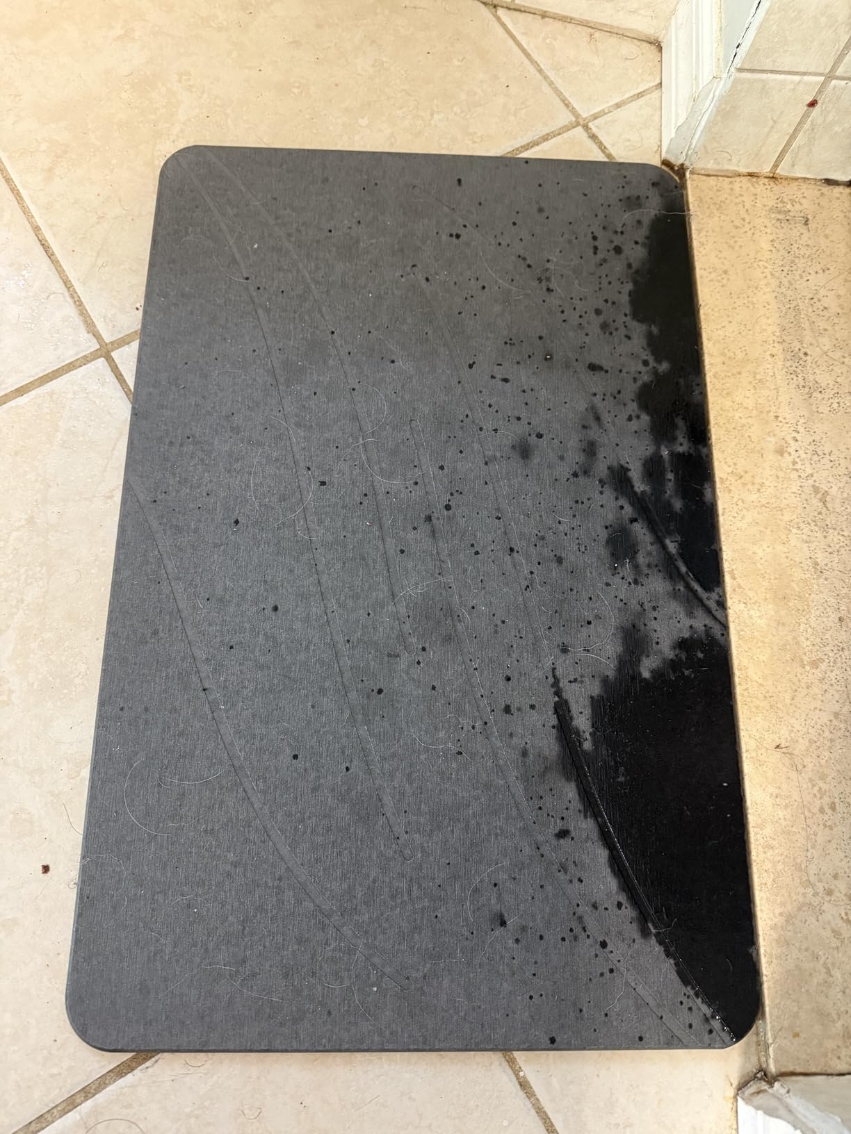 Stone Bath Mat Diatomite Stone Mats for Bathroom Non-Slip Diatomaceous Earth Shower Mat Super Absorbent Bathroom Floor Mat Natural Easy to Clean(24 * 16 Grey) - Customer Photo 1