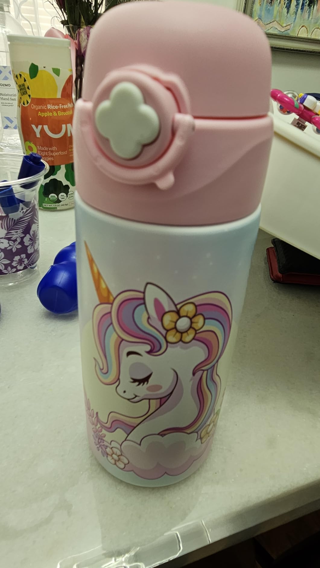 Girls Insulated Water Bottle with Covered Pop-Up Straw,16 oz Kids Cups with Stainless Steel Leak Proof for School Pink（Unicorn） - Customer Photo 2