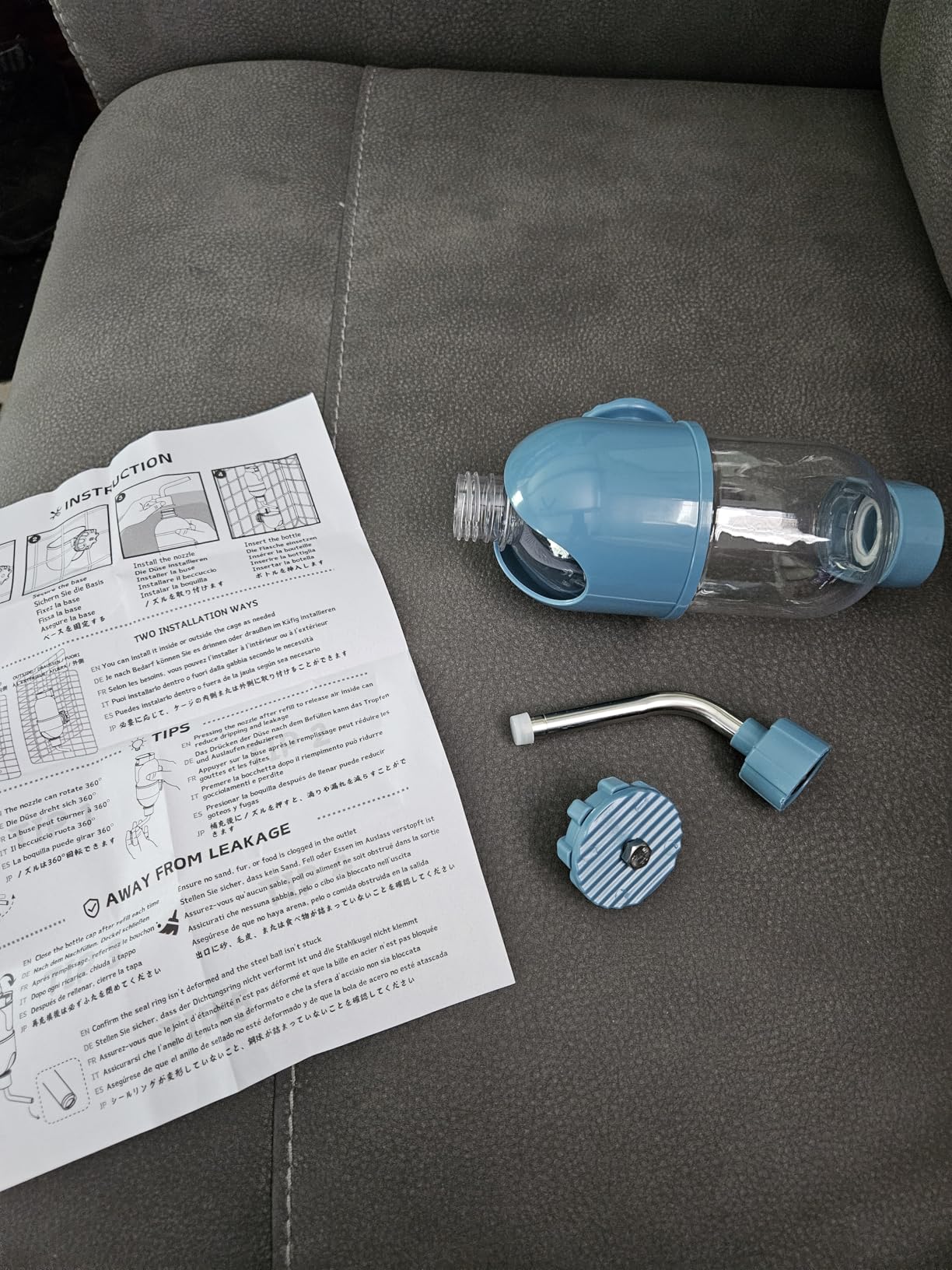 Pet Water Bottle for Cage Crate 17oz Non-Drip Water Dispenser for Small Animal Rabbit Bunny Guinea Pig Chinchilla Ferret Squirrel Hedgehog (Gray, 17oz) - Customer Photo 2