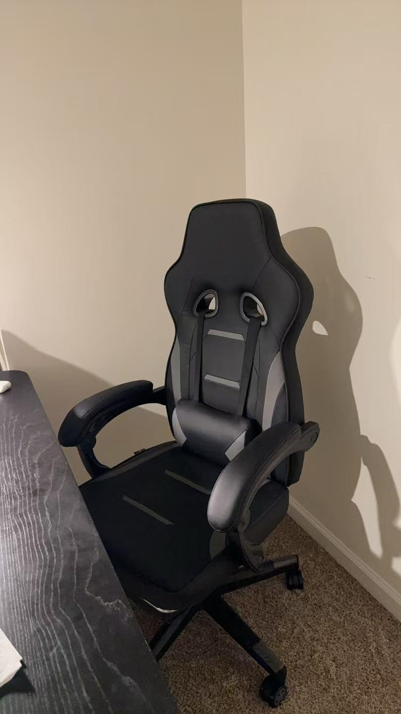 GTPLAYER Gaming Chair with Footrest, Big and Tall Computer Game Chair 350lb Racing Style, Ergonomic High Back Lumbar Support and Recliner, Moon Gray - Customer Photo 1