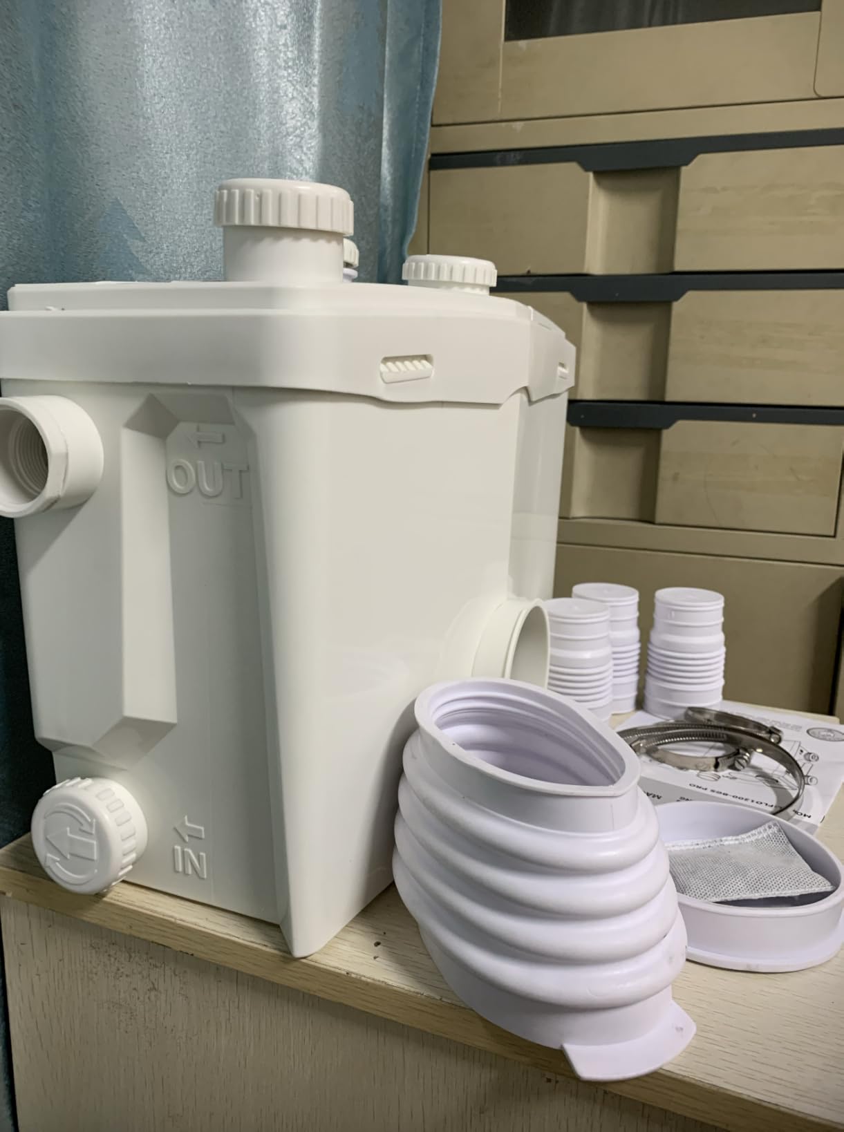 1500W Macerator Pump with Grinding Blade Toilet Pump Utility Sink Pump Upflush to 32.8FT 2800GPH Macerating Toilet System with 4 Water Inlets 2 Outlets for Toilet Sink Shower Laundry Kitchen Basement - Customer Photo 1