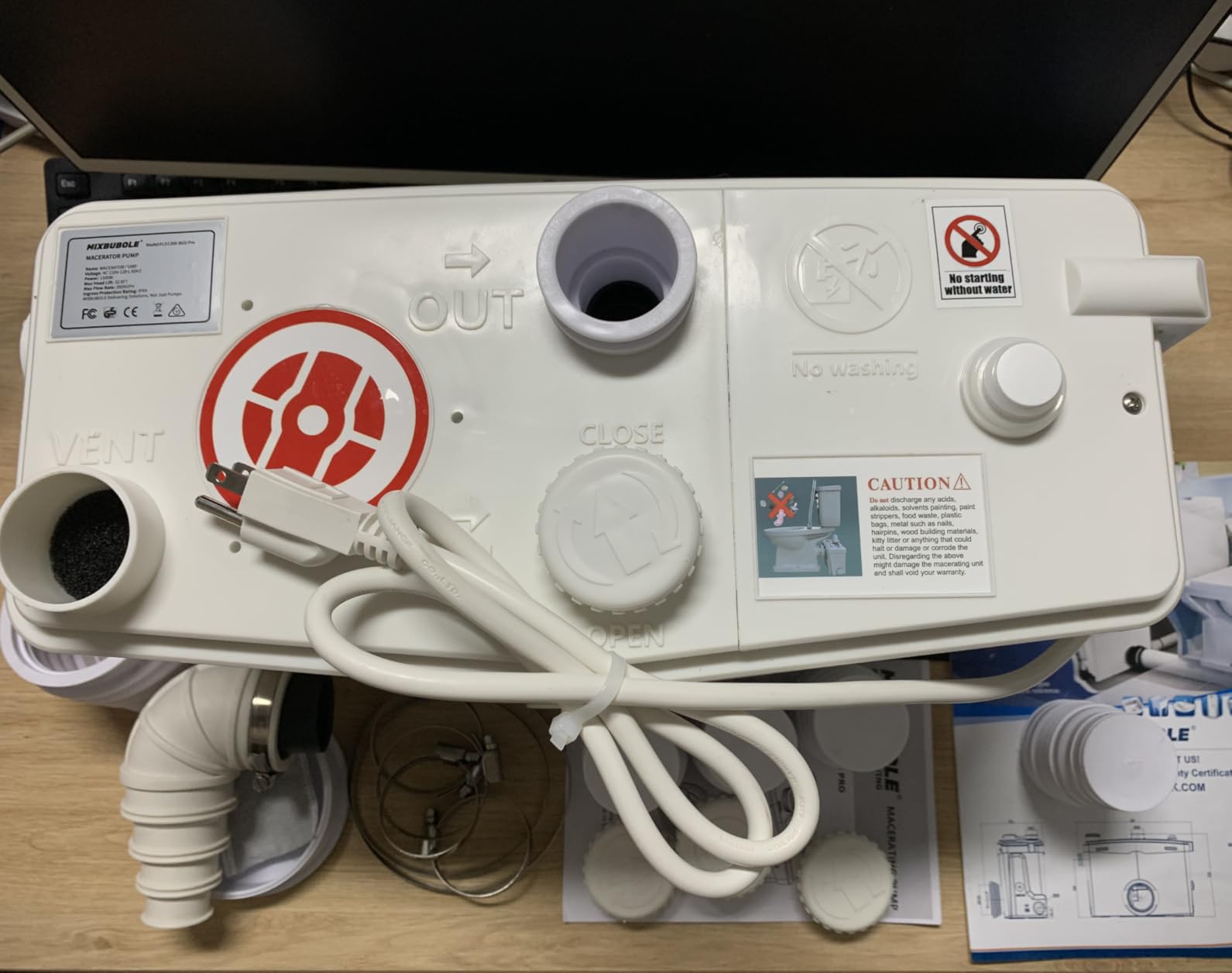 1500W Macerator Pump with Grinding Blade Toilet Pump Utility Sink Pump Upflush to 32.8FT 2800GPH Macerating Toilet System with 4 Water Inlets 2 Outlets for Toilet Sink Shower Laundry Kitchen Basement - Customer Photo 2