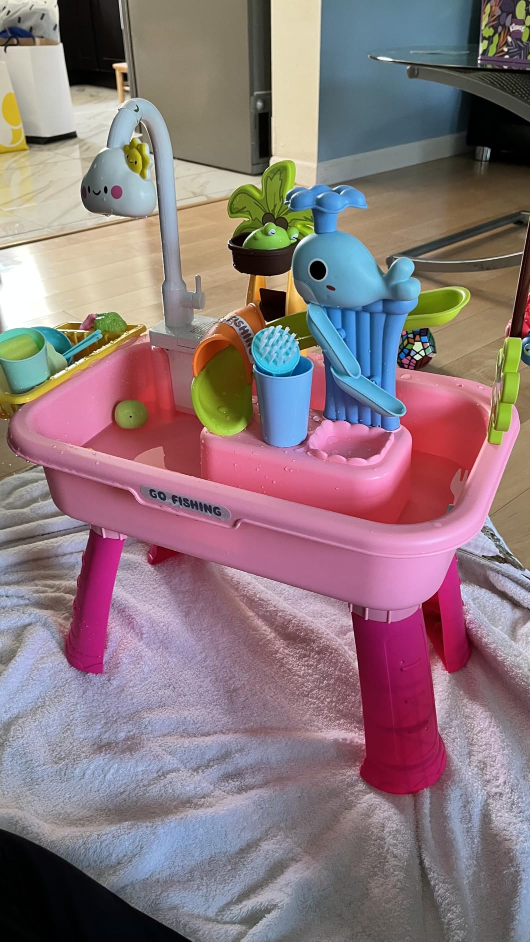 2026 Upgraded Toddler Sand Water Table Toy with Electric Water Pump, Kids Sand Water with Faucet/Play Food Accessories/Fishing Toy, Kitchen Play Sink Toys for Girl Boy Age 3+ (Blue) - Customer Photo 1