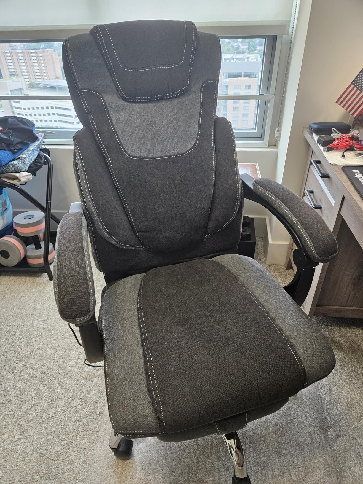 Massage Office Chair with Footrest,6-Point Vibration & Heat Executive Office Chairs,Big and Tall Fabric Office Chair 500LBS,Ergonomic Desk Chair for Heavy People,Recliner with Padded Armrest,Blackgrey - Customer Photo 1