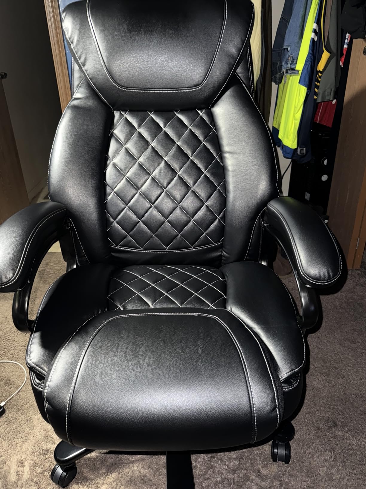 Big and Tall Office Chair for Heavy People 500lbs, Leather Executive Office Chair with Adjustable Ergonomic Lumbar Support & Thick Padded Wide Cushion Seat, Heavy Duty High Back Computer Chair, Black - Customer Photo 1