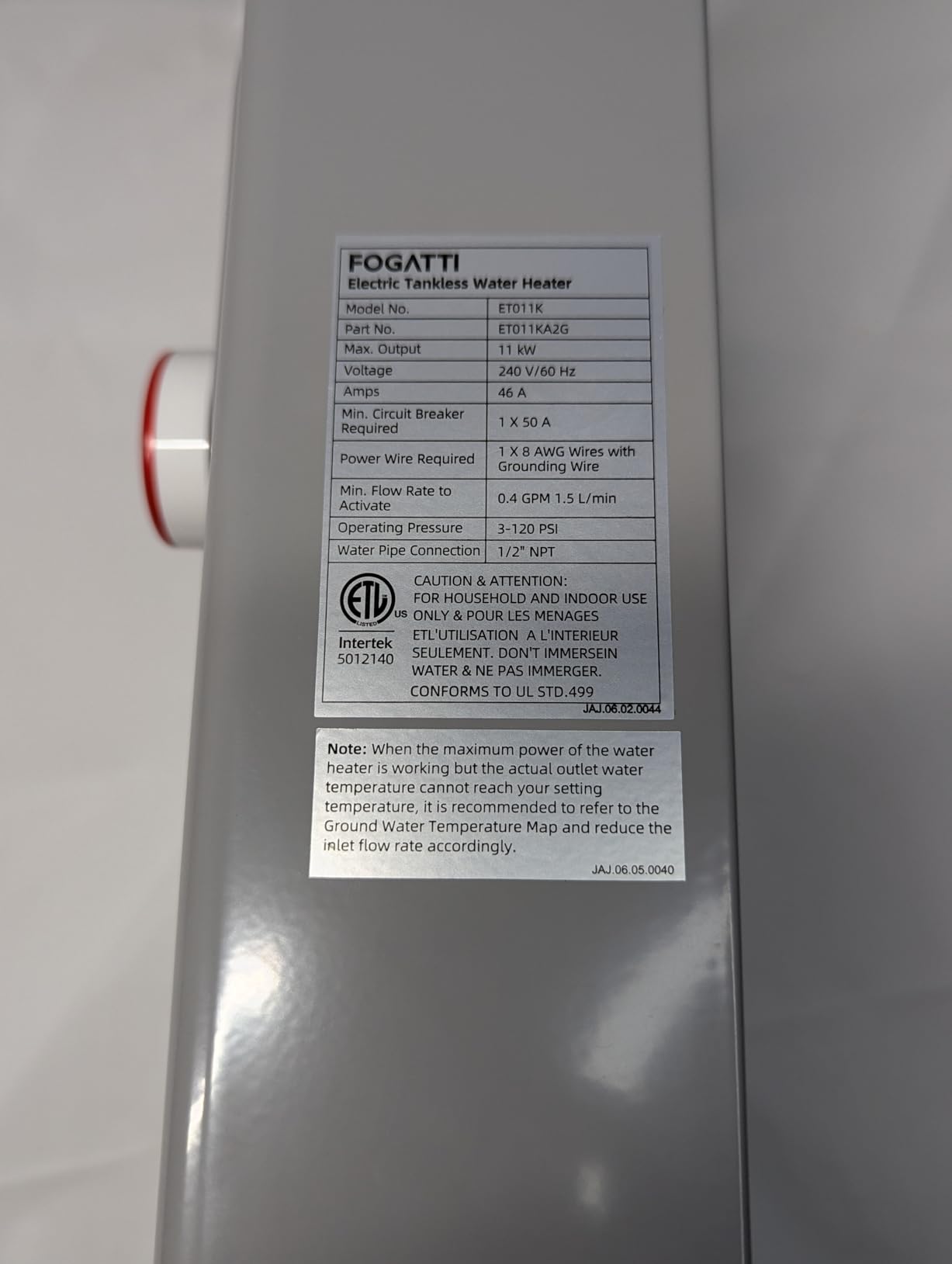 Fogatti 24kW Tankless Water Heater Electric, Up to 6 GPM, 240V on Demand Instant Endless Hot Water Heater, with LED Display, ETL Certified, 3-4 Point Uses for Residential Whole House Shower - Customer Photo 1