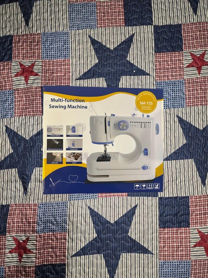 Sewing Machine for Beginners with 42 Pcs Sewing Threads Kit,Portable Sewing Machine with 12 Built-in Stitches,2 Speed(High-Low Speeds) Sewing machine for adults, White Blue - Customer Photo 1