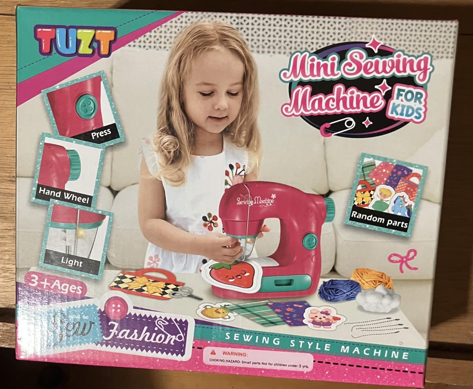 TUZT Mini Sewing Machine Toy Kit for Kids Beginners, 22pcs Portable Electric Sewing Machine with Sewing Kit, Light and Finger Guard, Birthday Christmas Gift for Kids Girls 4-12 - Customer Photo 1