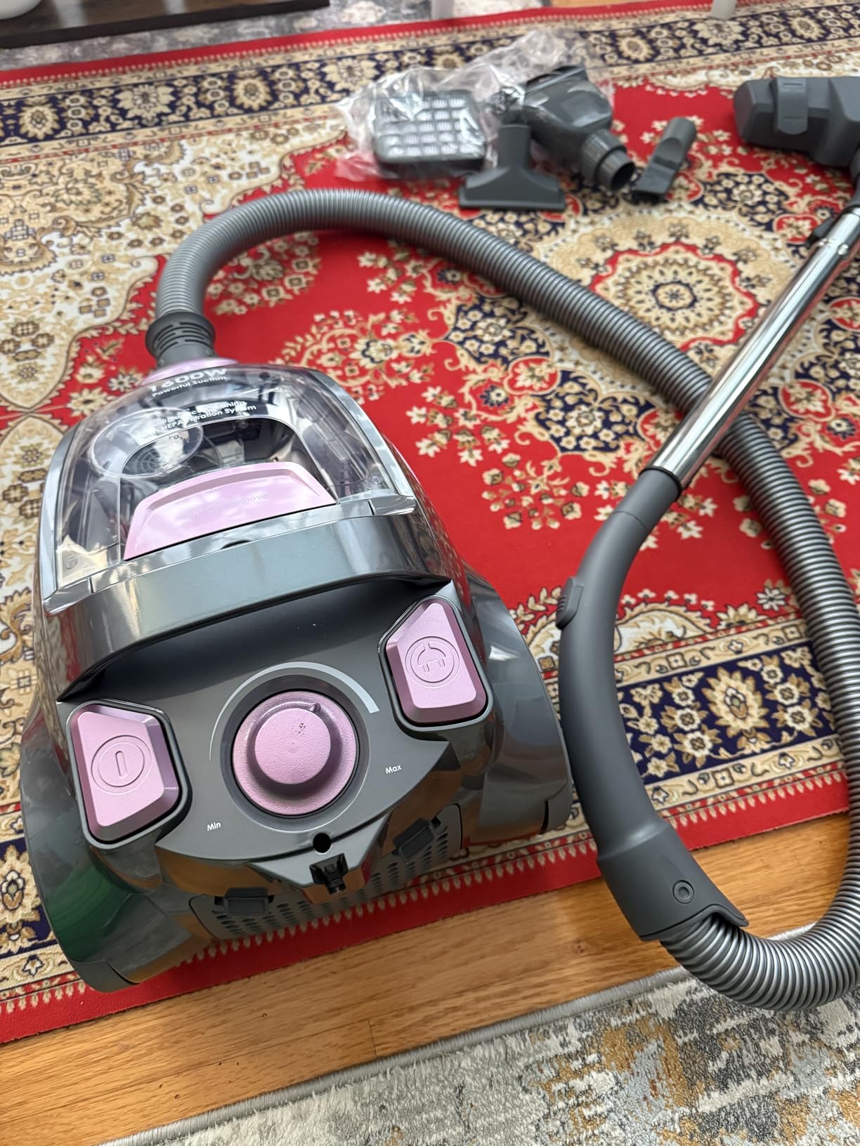 Canister Vacuum Cleaner, 32Kpa 1600W Cyclon Power, Dust Full Indicator, Double HEPA Filters, 3.7Qt Large Capacity, Lightweight Vac for Hard Floors, Carpets, Pet Hair, Blue - Customer Photo 2