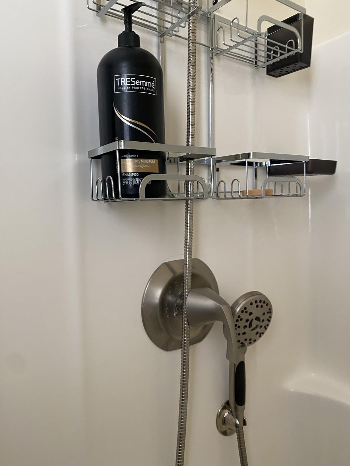 REINHARDT Shower Caddy Hanging for Handheld Showerheads Adjustable Split Shower Caddy, Rustproof Shower Organizer with Hooks for Razors Over the Head Caddy with Soap Holder Bathroom Accessories, Black - Customer Photo 1