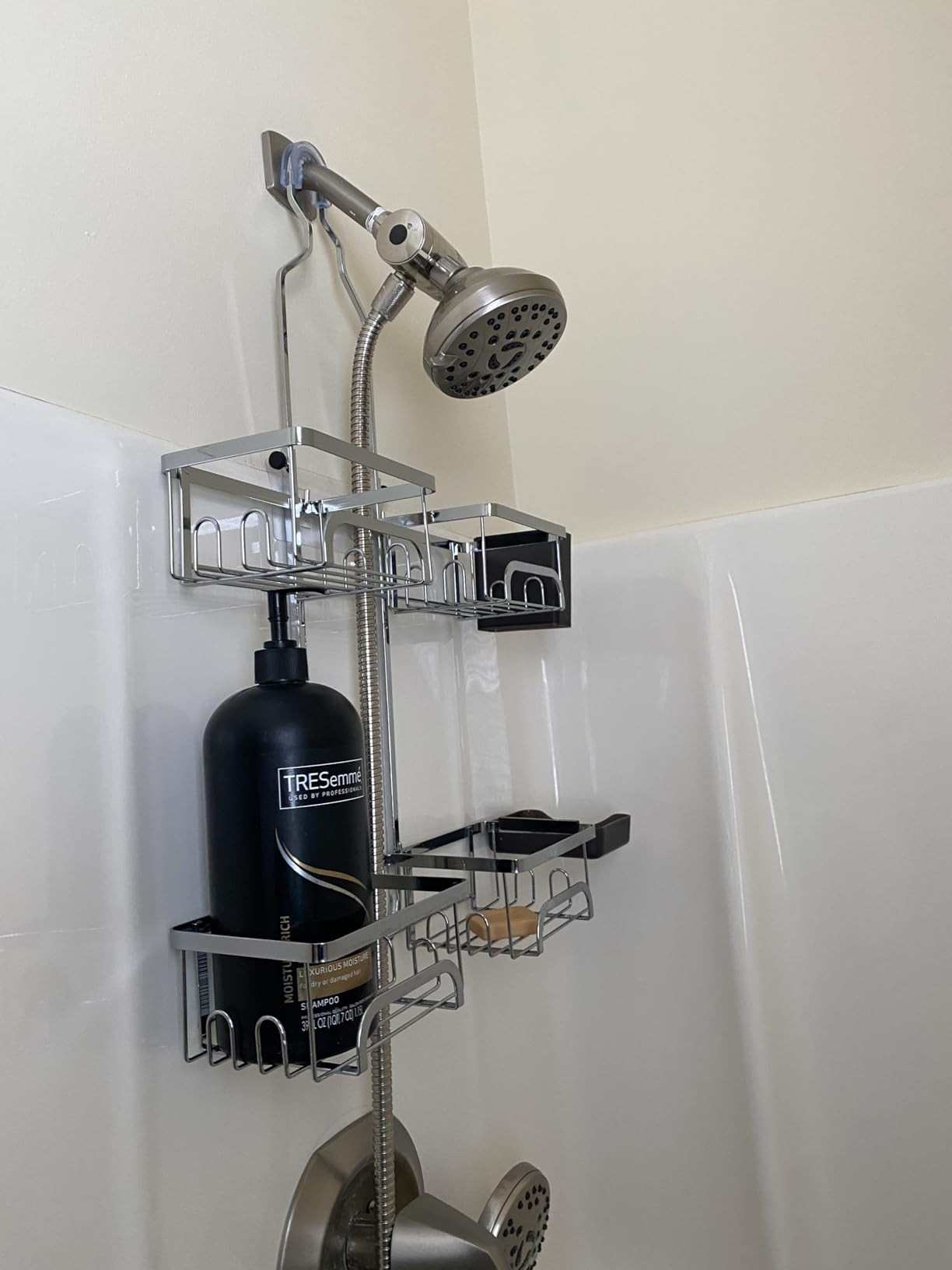 REINHARDT Shower Caddy Hanging for Handheld Showerheads Adjustable Split Shower Caddy, Rustproof Shower Organizer with Hooks for Razors Over the Head Caddy with Soap Holder Bathroom Accessories, Black - Customer Photo 2