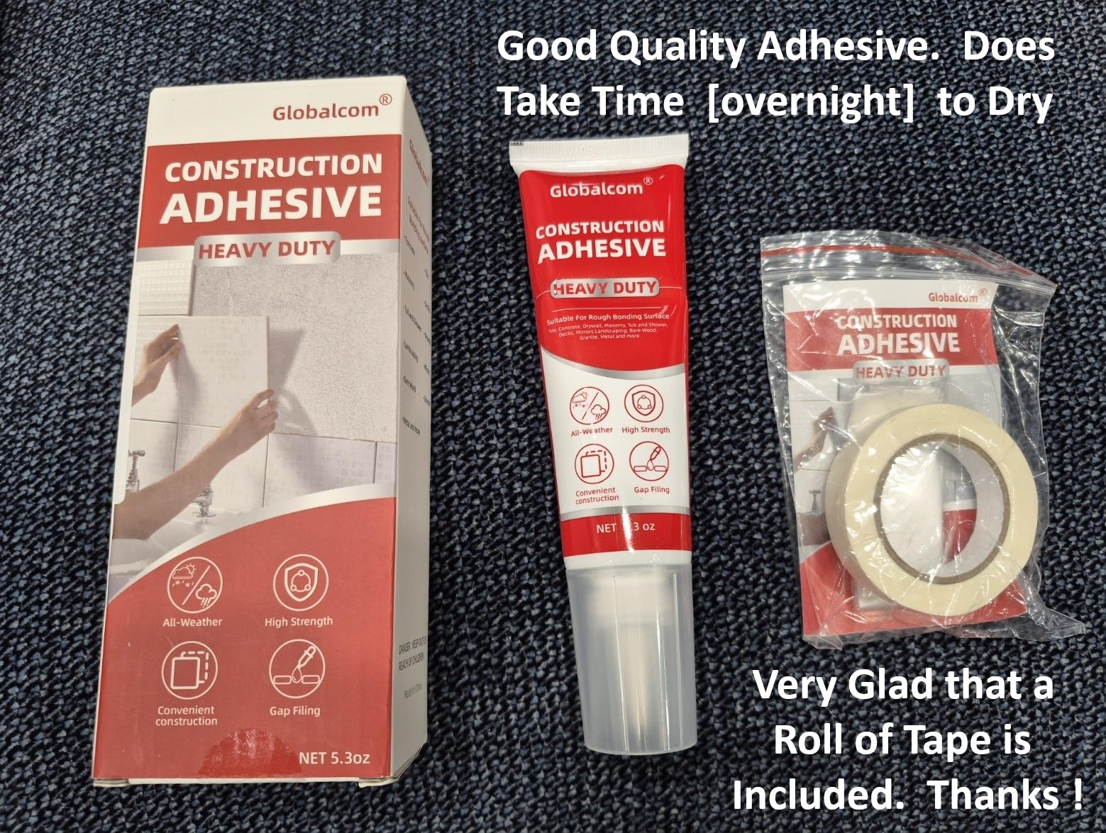 Globalcom Heavy Duty Construction Adhesive, Tile and Stone Marble Granite Wood Floor Adhesive, Gap Filling and Waterproof - 5.3 oz White - Customer Photo 1