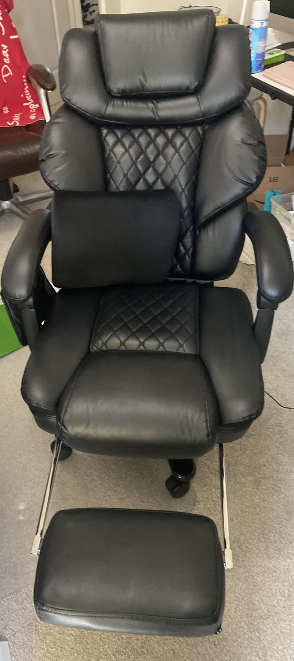 650LBS Massage Office Chair, PU Big and Tall Office Chairs with Vibration Kneading 4-Points, Oversized Ergonomic Reclining Executive Chair with Footrest, High Back Thick Cushion Gaming Chair,Black - Customer Photo 1
