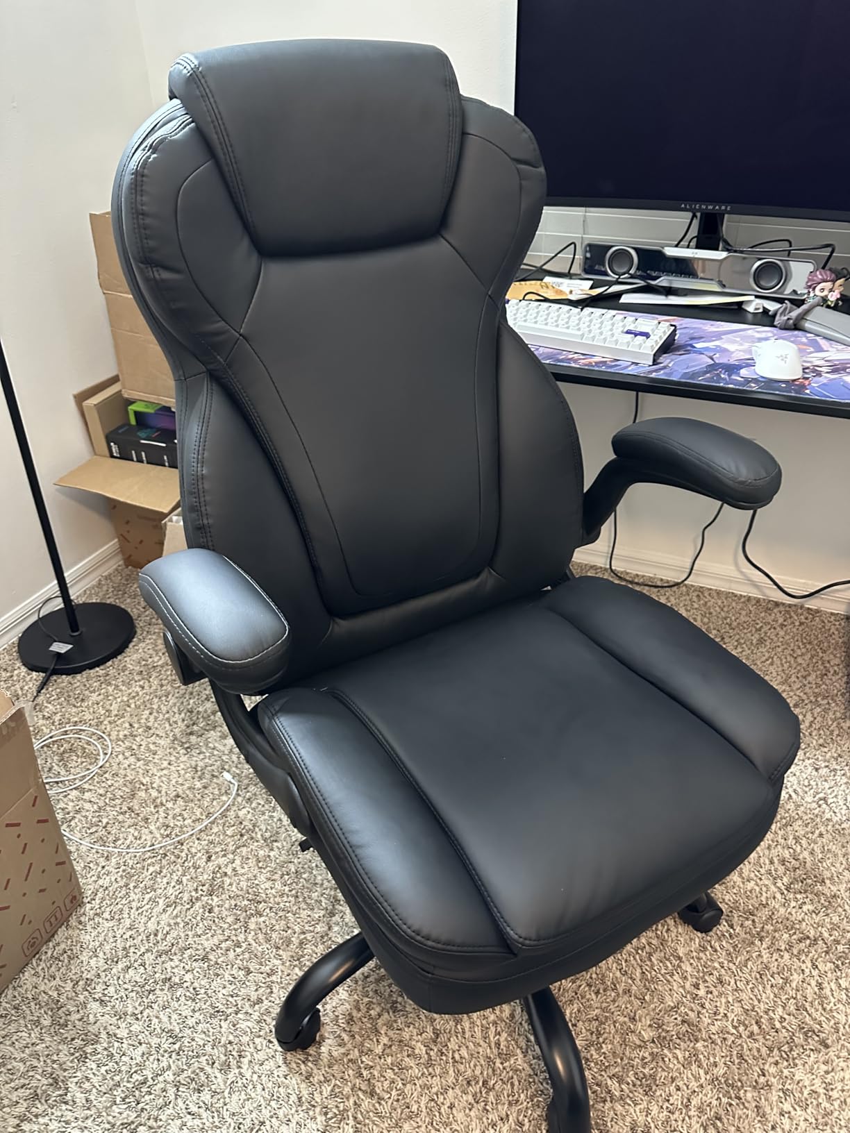500LBS Big and Tall Fabric Office Chair for Heavy People, Ergonomic Heavy Duty Desk Chair with Large Seat, Breathable Gaming Chair, Double Cushion & Flip-Up Armrests & Adjustable Height, Greycloth - Customer Photo 1