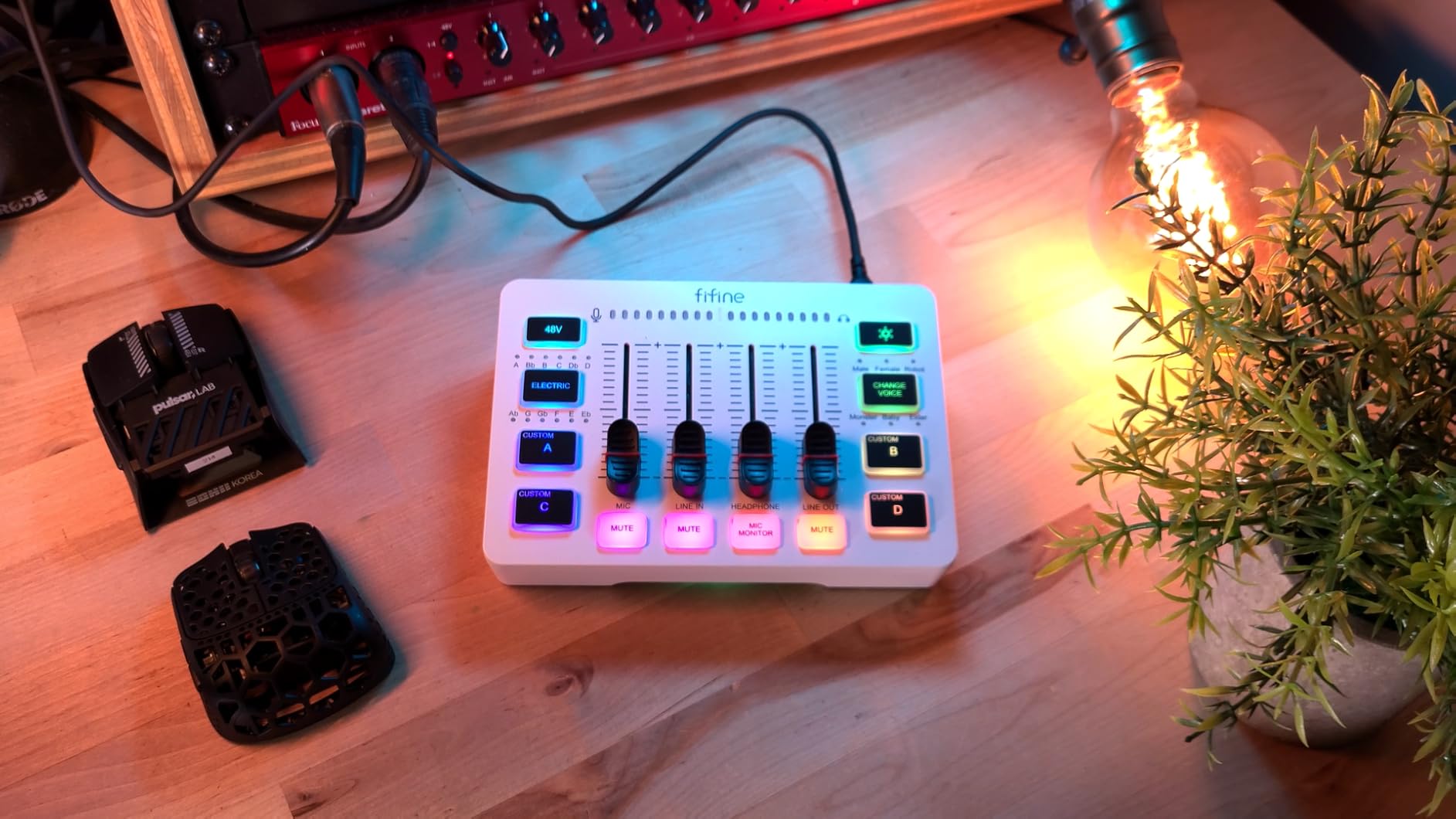FIFINE Gaming Audio Mixer, Streaming RGB PC Mixer with XLR Microphone Interface, Individual Control, Volume Fader, Mute Button, 48V Phantom Power, for Podcast/Recording/Vocal/Game Voice-AmpliGame SC3 customer photo 1