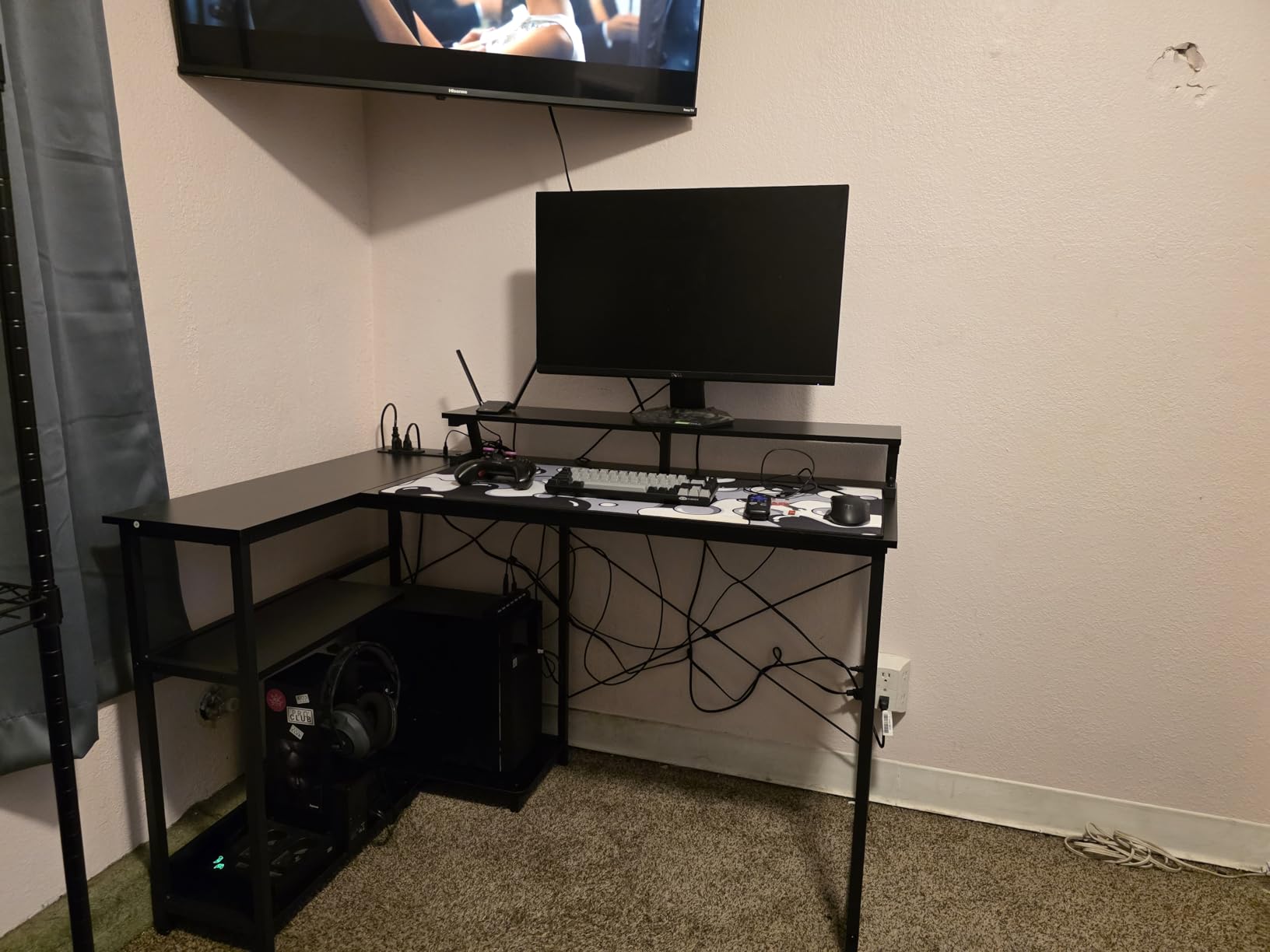 ODK 48 Inch L Shaped Gaming Desk with LED Lights, Power Outlets, Black | Adjustable Monitor Stand, Open Storage Shelves, Hanging Side Bag, PC Tower Stand, Reversible Layout for Gaming customer photo 2