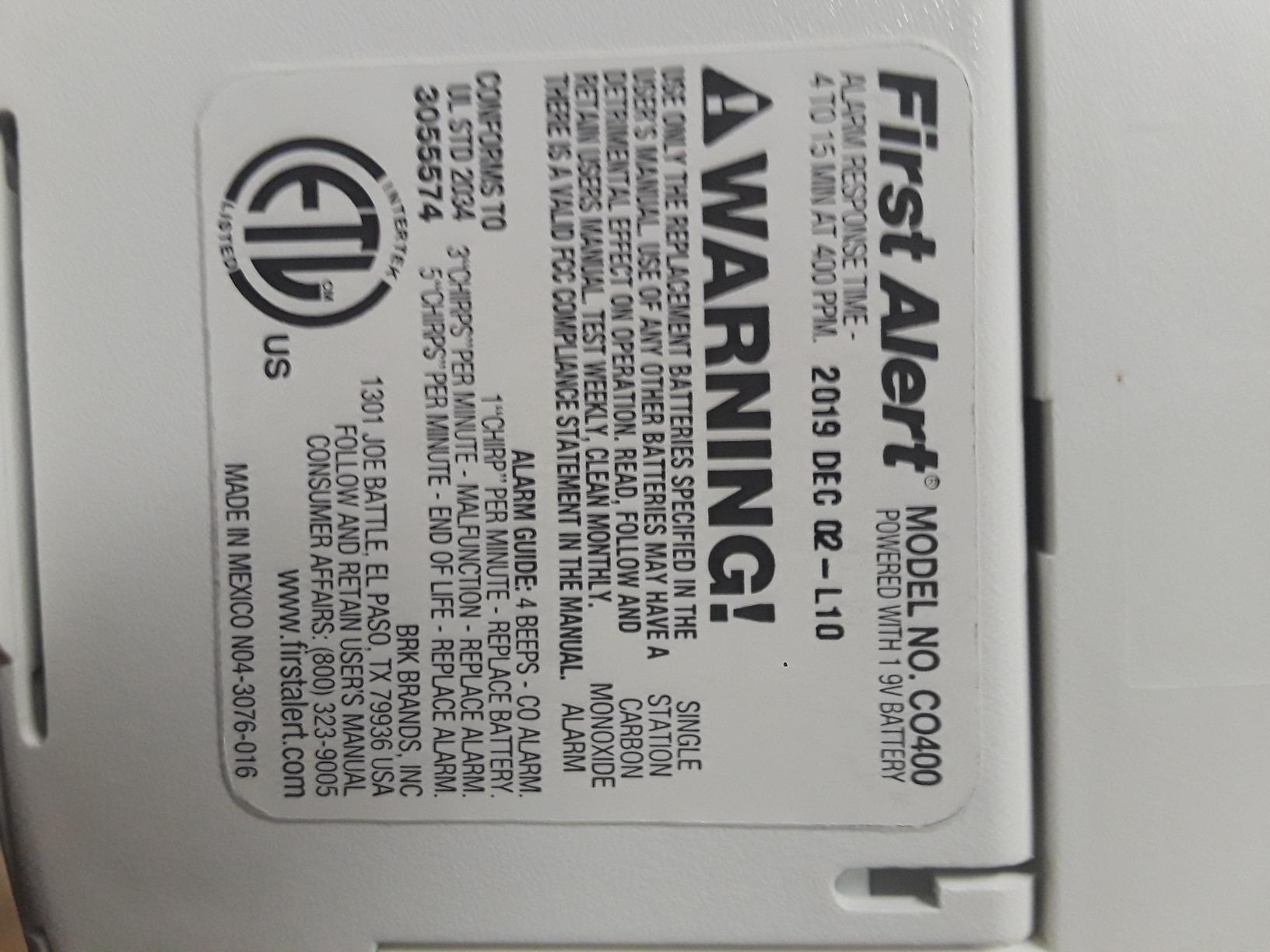 First Alert CO400 Carbon Monoxide (CO) Detector, Battery Operated Alarm, 1-Pack customer photo 1