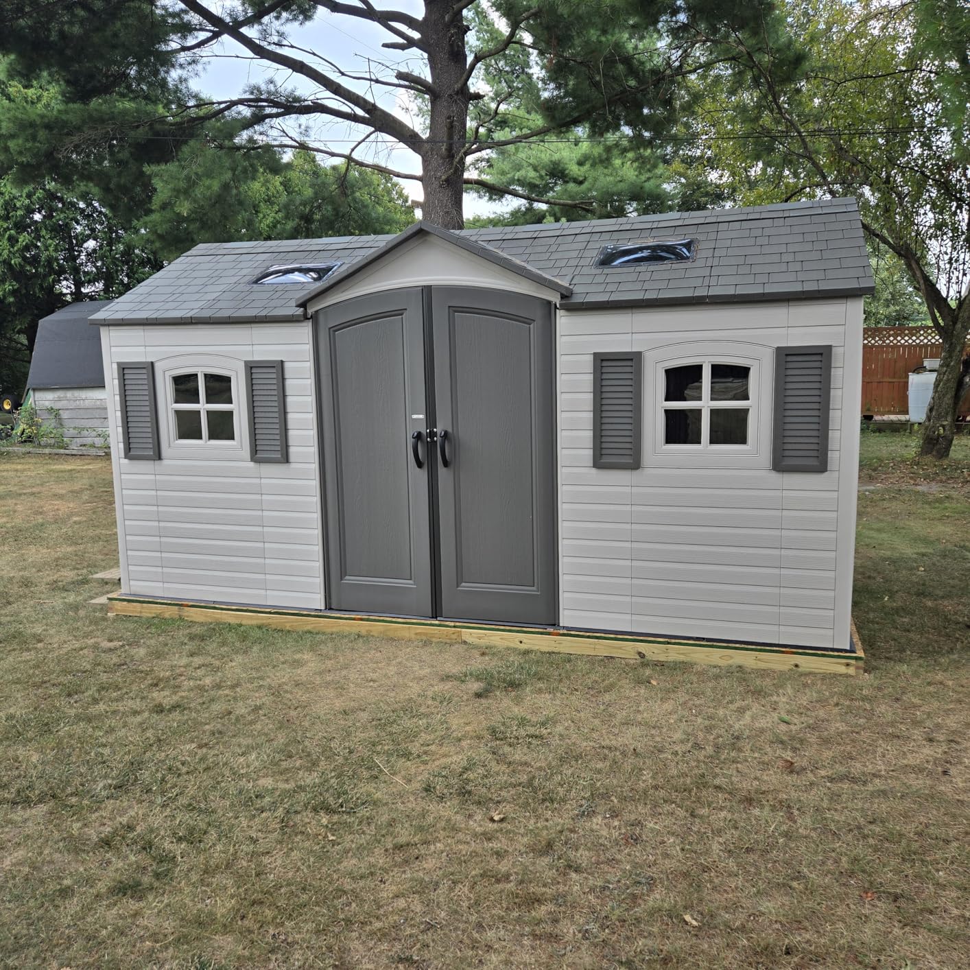 Lifetime 15x8 Ft Dual-Entry Outdoor Storage Shed, Steel-Reinforced, UV-Protected, Weather-Resistant Backyard Garden Shed with Skylights, Windows & Shelving, Desert Sand customer photo 1