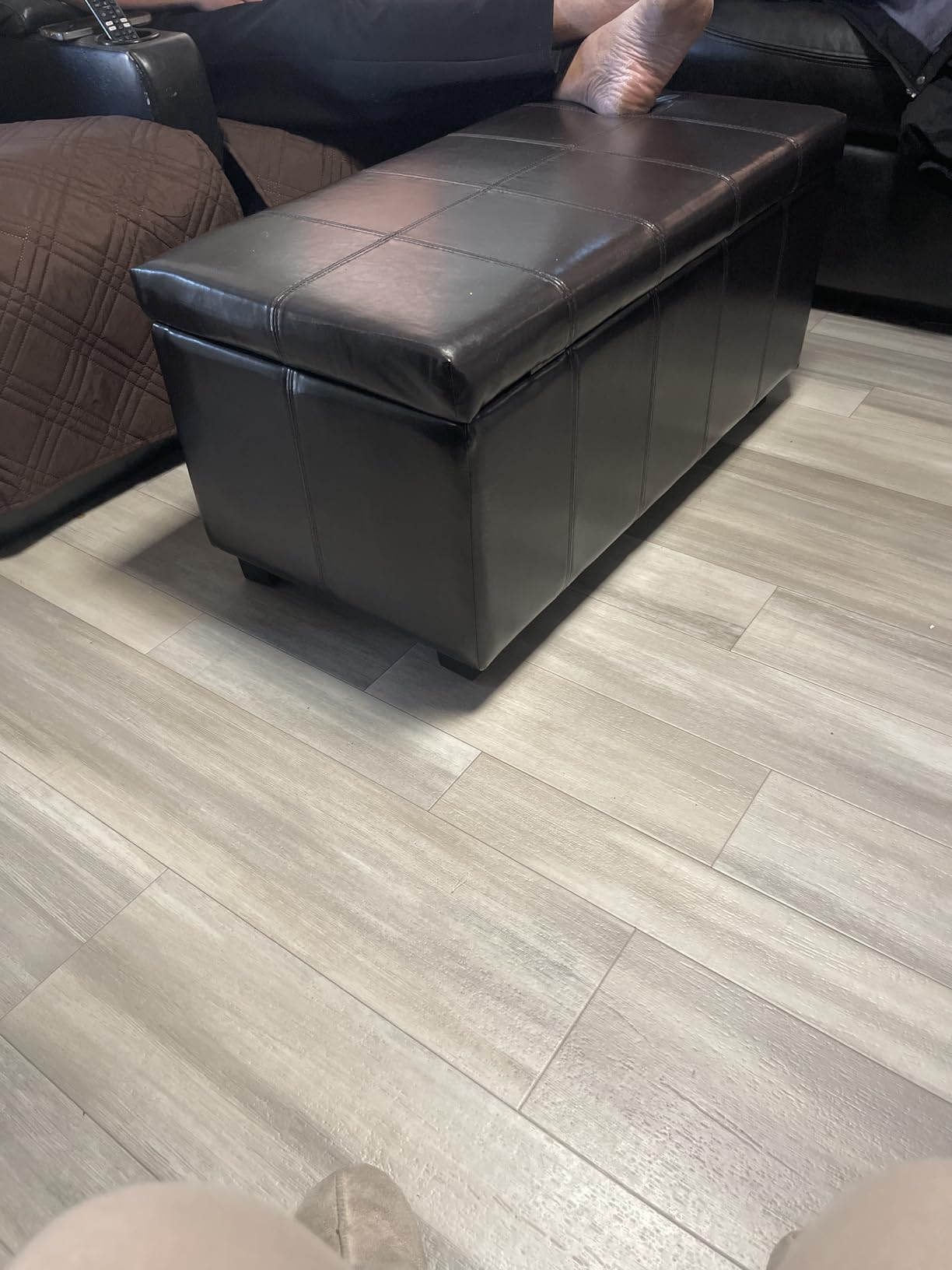 SIMPLIHOME Dover Storage Ottoman Bench - 36 inch Wide Upholstered Vegan Leather Rectangular Lift-Top Ottoman in Tanners Brown, Contemporary Bench for Living Room with Safety Hinges Customer Review SIMPLIHOME Dover Storage Ottoman Bench - 36 inch Wide Upholstered Vegan Leather Rectangular Lift-Top Ottoman in Tanners Brown, Contemporary Bench for Living Room with Safety Hinges - Customer Photo 1
