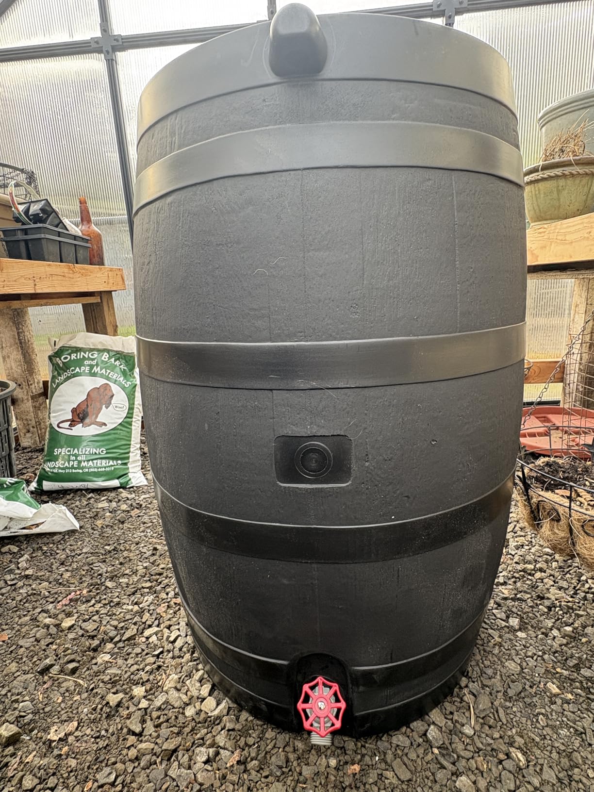 RTS Home Accents 50-Gallon ECO Rain Barrel Made with 100% Recycled Plastic, Flat Back Rain Water Collection Barrel, Black customer photo 2