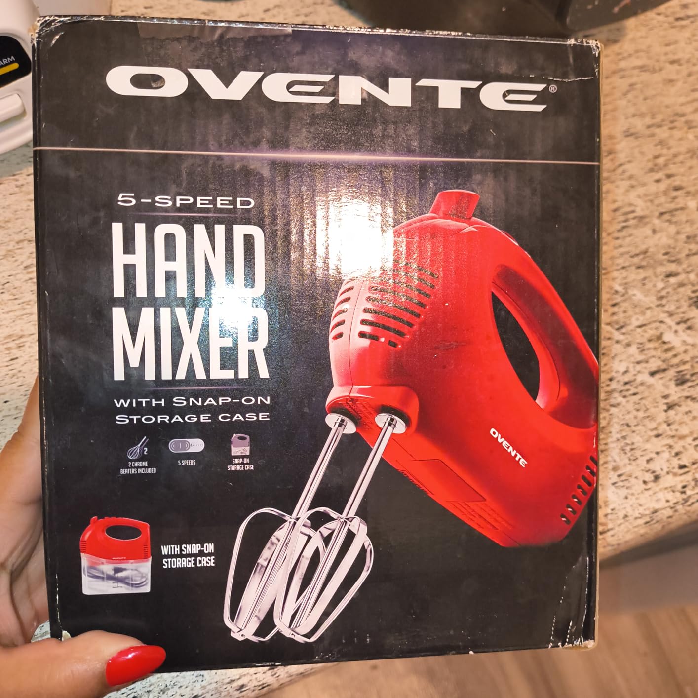 OVENTE 5-Speed Electric Hand Mixer with Stainless Steel Mixing Whisk, Snap-On Storage Case, Portable & Lightweight 150W Motor, Compact Handheld Mixer for Baking, Blending or Cooking, White HM151W Customer Review OVENTE 5-Speed Electric Hand Mixer with Stainless Steel Mixing Whisk, Snap-On Storage Case, Portable & Lightweight 150W Motor, Compact Handheld Mixer for Baking, Blending or Cooking, White HM151W - Customer Photo 2