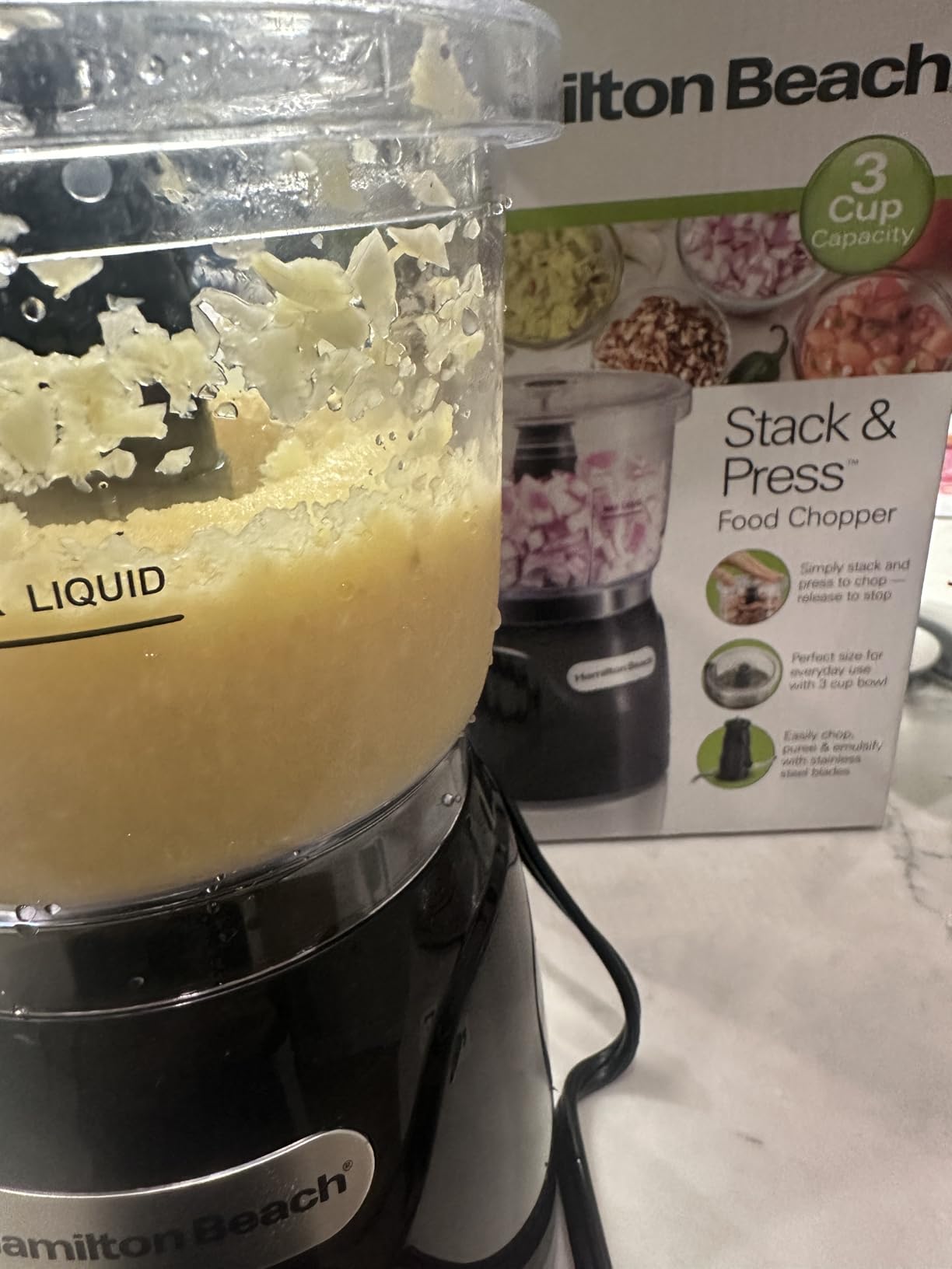Hamilton Beach Electric Vegetable Chopper & Mini Food Processor, 3-Cup, 350 Watts, for Dicing, Mincing, and Puree, Black (72850) Customer Review Hamilton Beach Electric Vegetable Chopper & Mini Food Processor, 3-Cup, 350 Watts, for Dicing, Mincing, and Puree, Black (72850) - Customer Photo 2