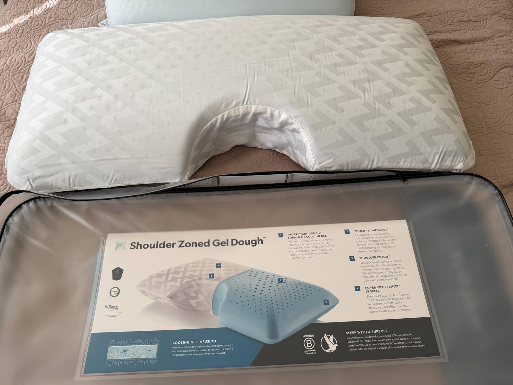 MALOUF Z Shoulder Zoned Dough Memory Foam Pillow - Gel Infused - Premium Tencel Cover - 5 Year U.S. Warranty - Mid Loft - Queen, Blue - Customer Photo 1