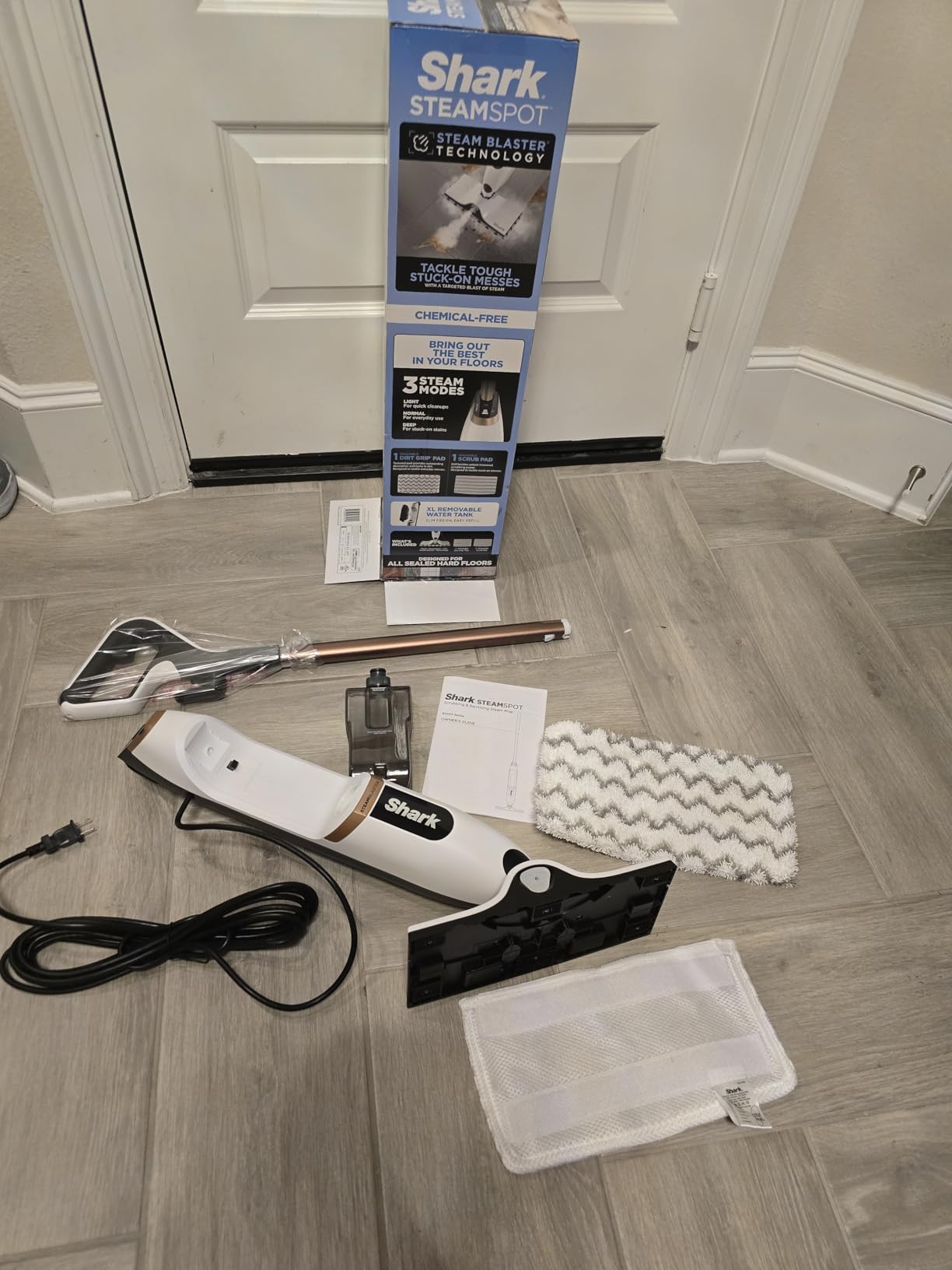 Shark Steam Mop with 2 Machine Washable Dirt Grip Pads, Removable Water Tank, Lightweight, Steam Cleaner for sealed Hard Floors, Marble, Stone, Hardwood, Tile, Laminate, White/Seafoam, S1000 Customer Review Shark Steam Mop with 2 Machine Washable Dirt Grip Pads, Removable Water Tank, Lightweight, Steam Cleaner for sealed Hard Floors, Marble, Stone, Hardwood, Tile, Laminate, White/Seafoam, S1000 - Customer Photo 2