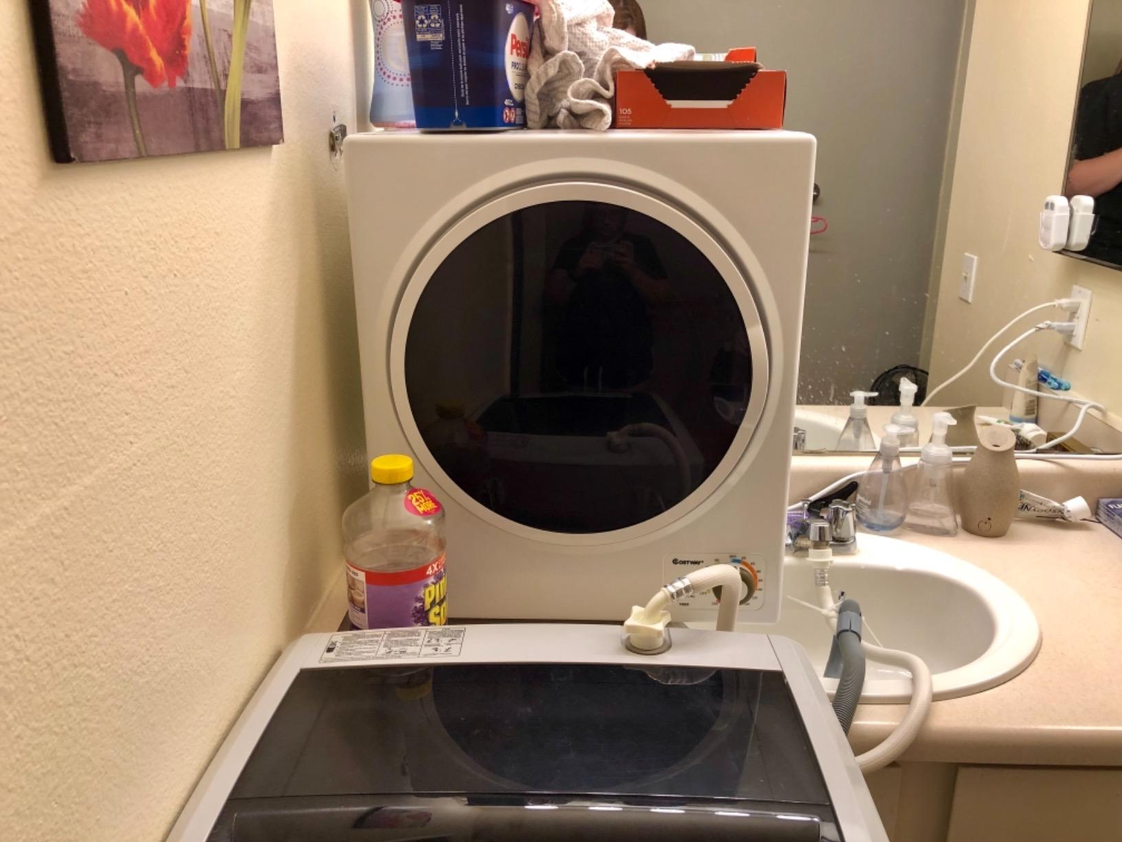 COSTWAY Compact Laundry Dryer, 110V Electric Portable Clothes Dryer with Stainless Steel Tub, Control Panel Downside Easy Control for 4 Automatic Drying Mode, White Customer Review COSTWAY Compact Laundry Dryer, 110V Electric Portable Clothes Dryer with Stainless Steel Tub, Control Panel Downside Easy Control for 4 Automatic Drying Mode, White - Customer Photo 2