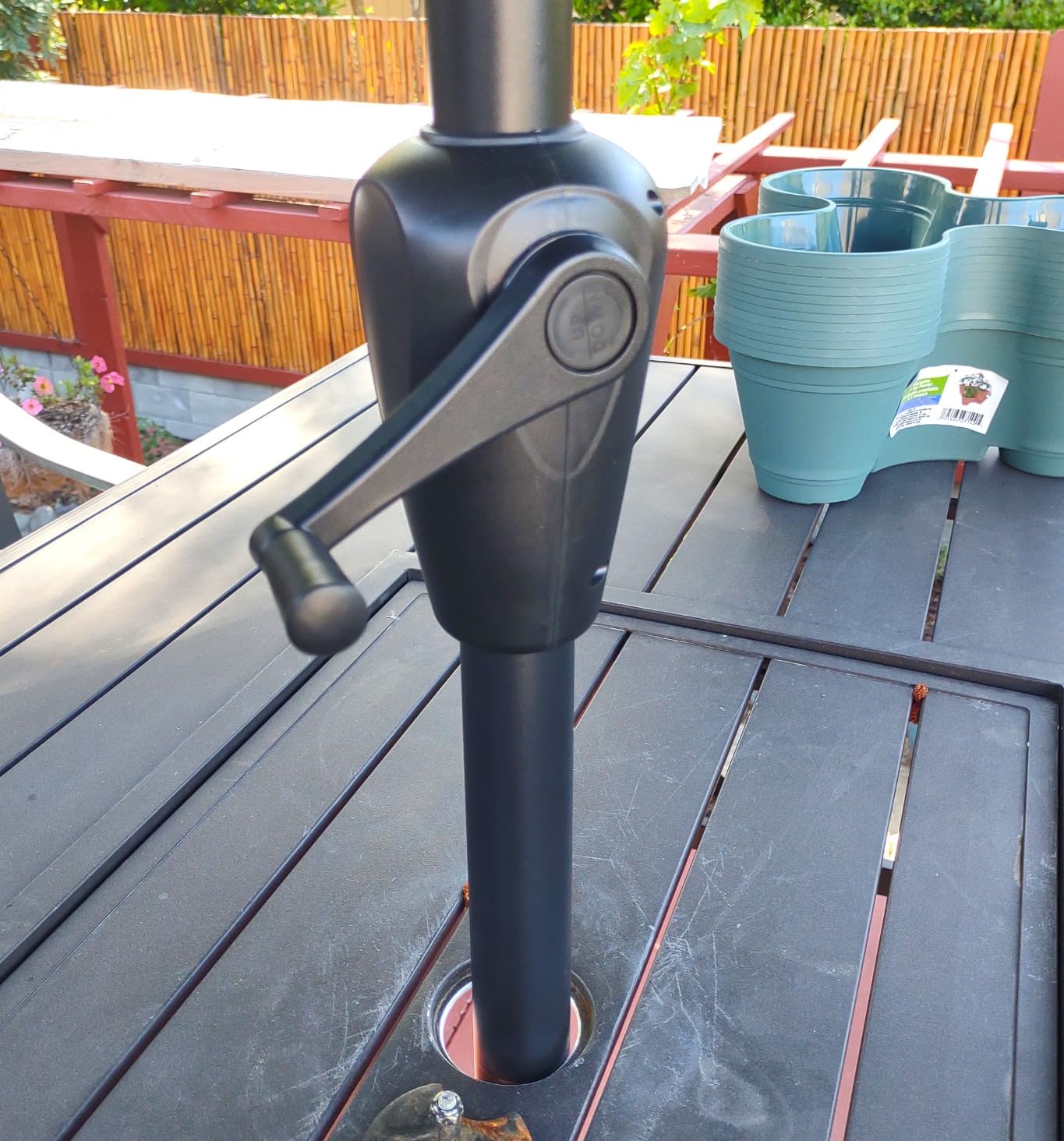 Sun-Ray 9' Round Patio Umbrella with Push-Button Tilt and Hand Crank Lift System, Market Umbrella for Porch, Deck, and Patio Customer Review Sun-Ray 9' Round Patio Umbrella with Push-Button Tilt and Hand Crank Lift System, Market Umbrella for Porch, Deck, and Patio - Customer Photo 1