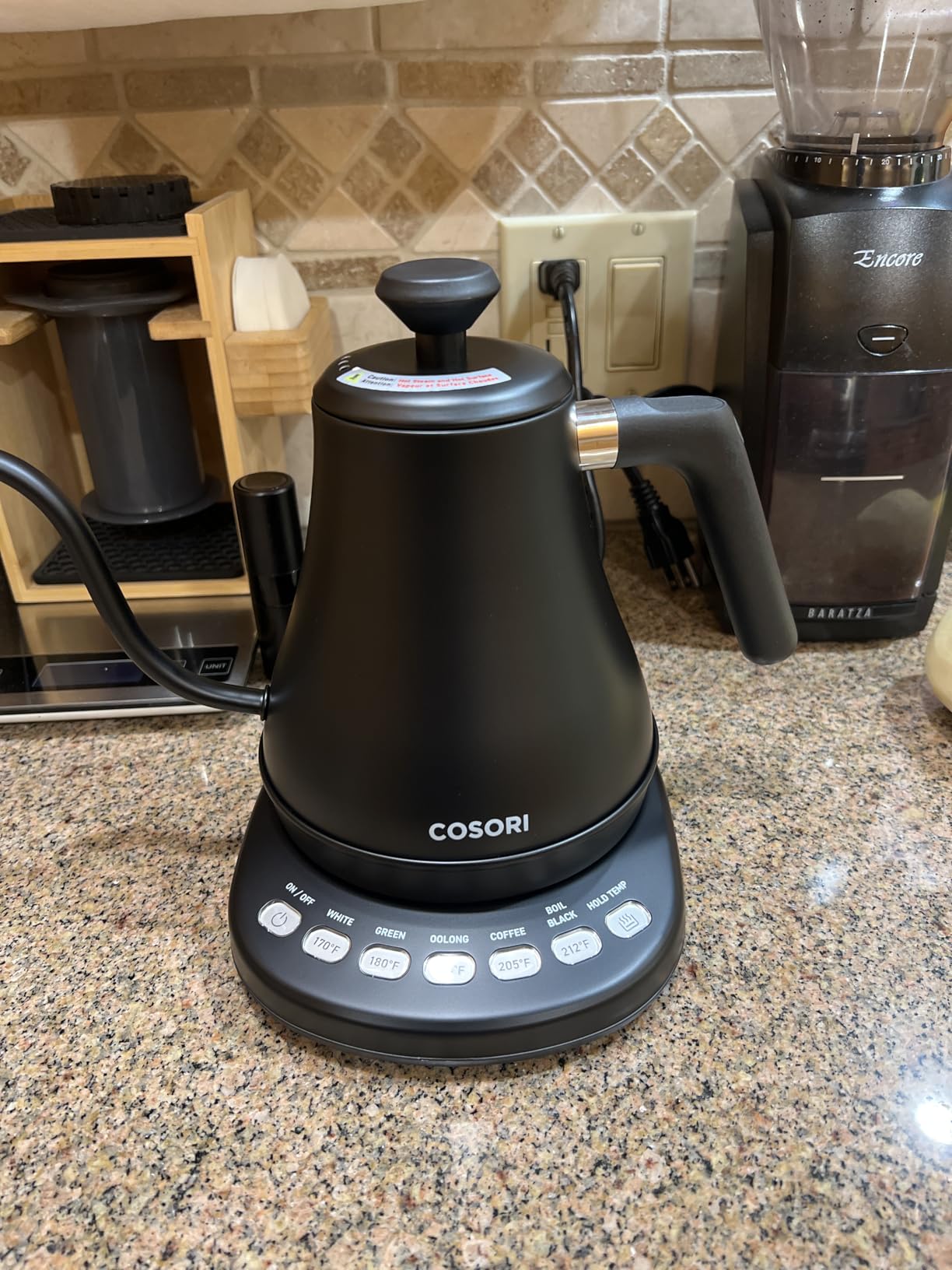 COSORI Electric Gooseneck Kettle with 5 Temperature Control Presets, Pour Over Kettle for Coffee & Tea, Hot Water Boiler, 100% Stainless Steel Inner Lid & Bottom, 1200W/0.8L - Customer Photo 1
