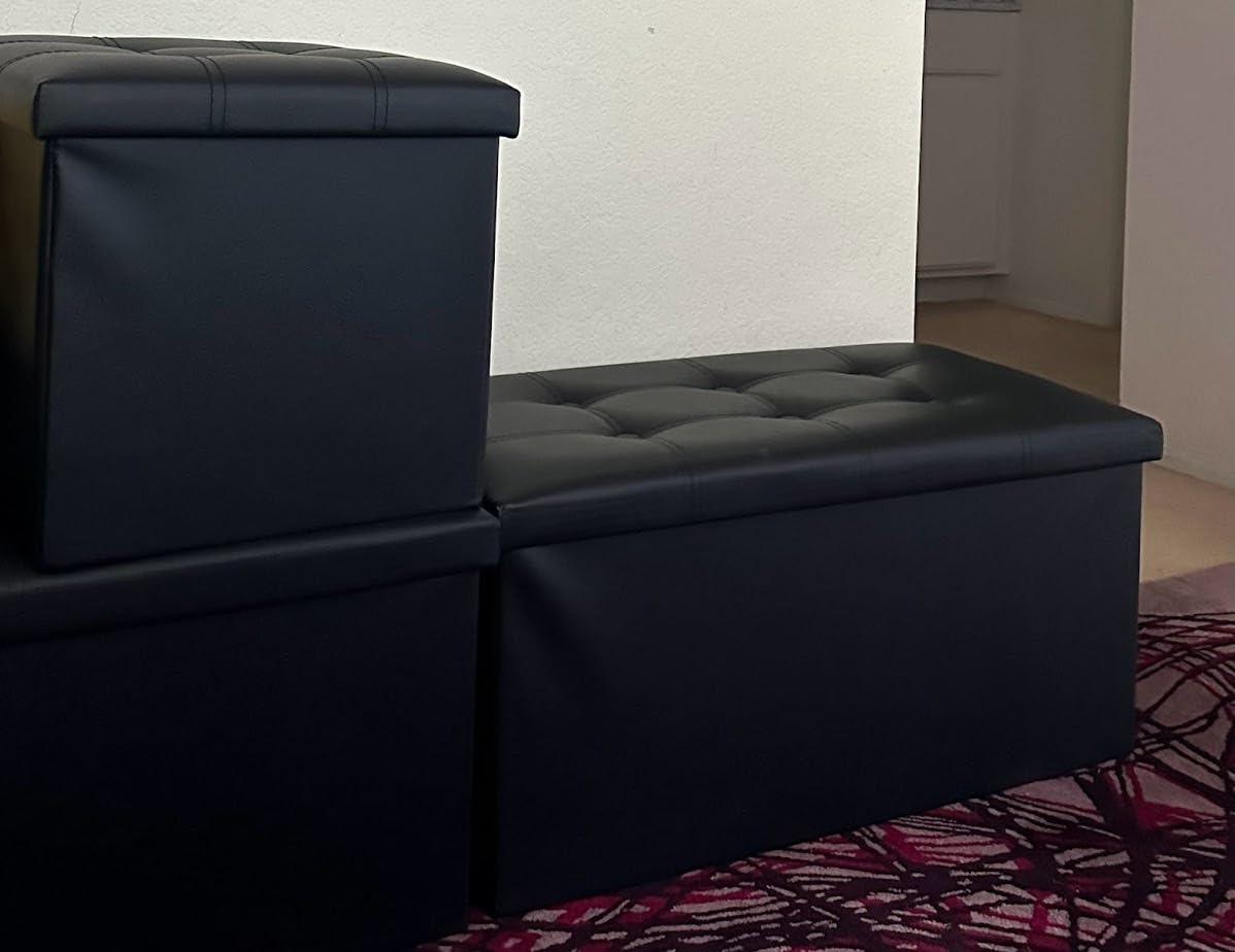 YOUDENOVA 15 inches Storage Ottoman Cube, Foldable Storage Boxes, Padded Seat for Dorm Living Room, Support 300lbs, Line Fabric Grey Customer Review YOUDENOVA 15 inches Storage Ottoman Cube, Foldable Storage Boxes, Padded Seat for Dorm Living Room, Support 300lbs, Line Fabric Grey - Customer Photo 1