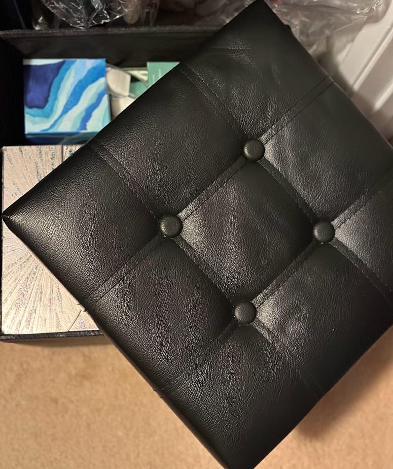 YOUDENOVA 15 inches Storage Ottoman Cube, Foldable Storage Boxes, Padded Seat for Dorm Living Room, Support 300lbs, Line Fabric Grey Customer Review YOUDENOVA 15 inches Storage Ottoman Cube, Foldable Storage Boxes, Padded Seat for Dorm Living Room, Support 300lbs, Line Fabric Grey - Customer Photo 2