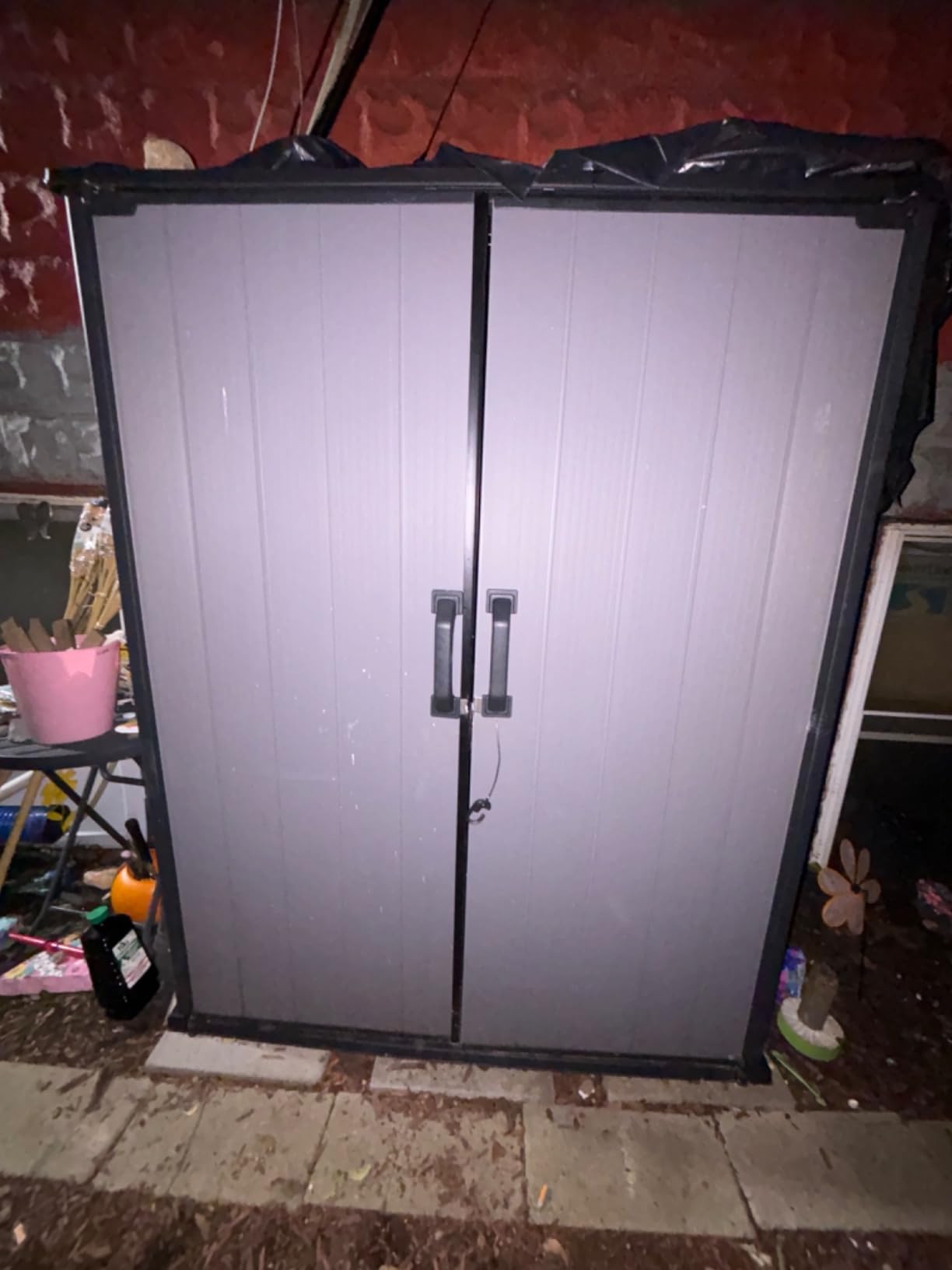 Keter Premier Tall 4.6x5.6 ft Resin Outdoor Storage Shed, Backyard Garden Shed with Shelving Brackets for Tools, Patio Furniture, Pool & Bike Storage, Grey & Black, 62 cu. ft Capacity customer photo 2