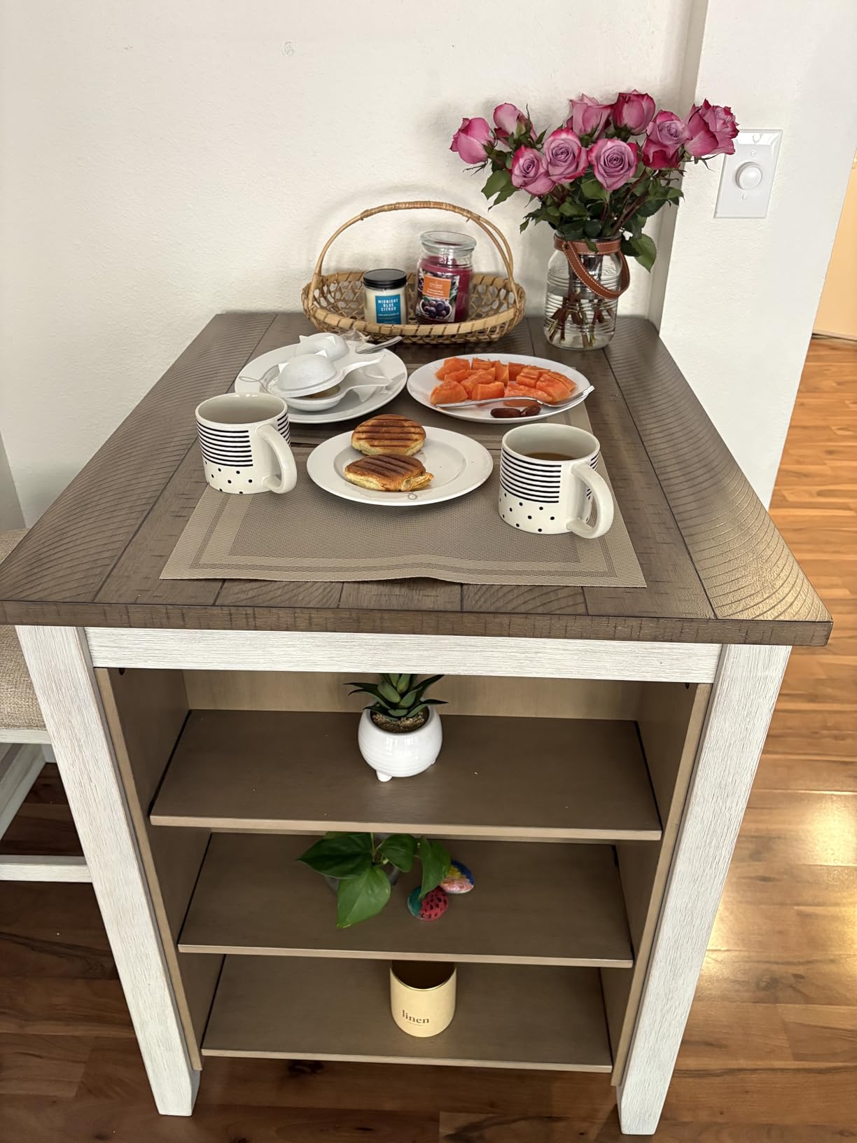 Signature Design by Ashley Skempton 3 Piece Counter Height Dining Set, Includes Table and 2 Barstools, Cushioned Seats, Wood, Whitewash Customer Review Signature Design by Ashley Skempton 3 Piece Counter Height Dining Set, Includes Table and 2 Barstools, Cushioned Seats, Wood, Whitewash - Customer Photo 2