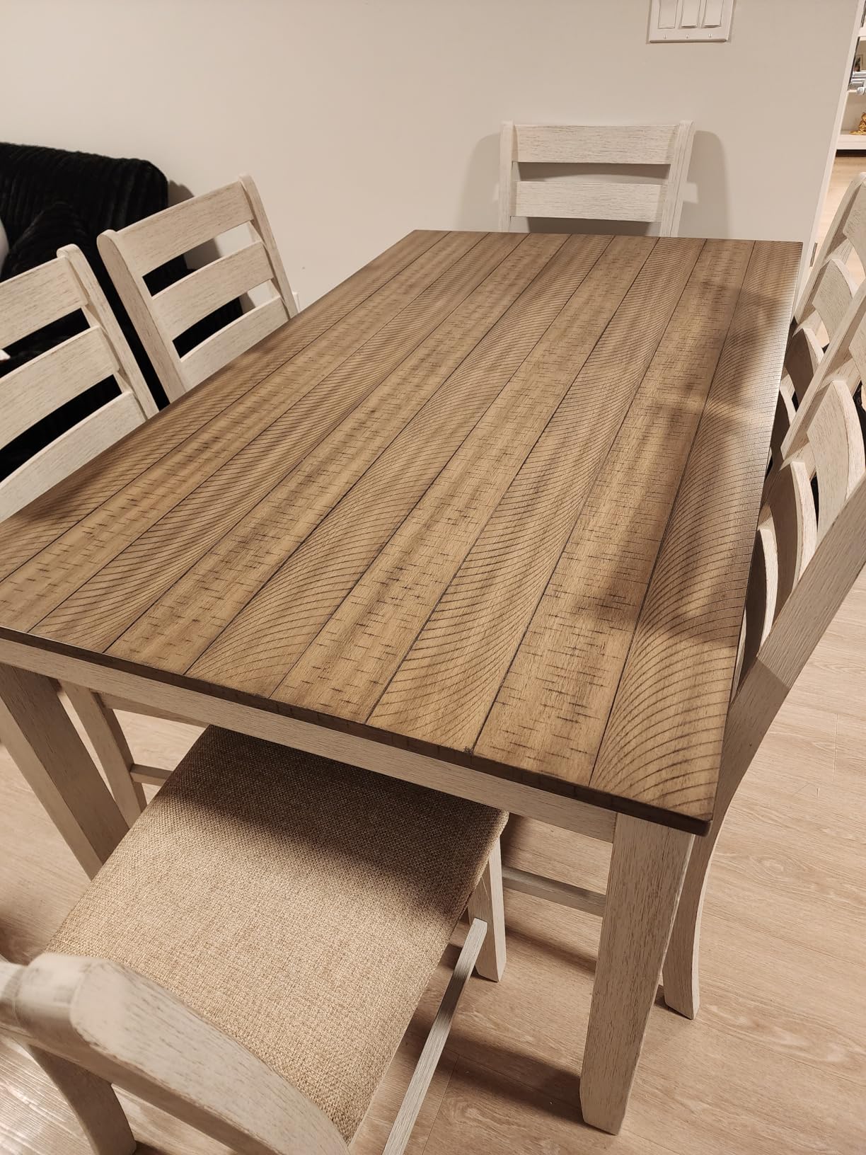 Signature Design by Ashley Caitbrook Rustic 7-Piece Dining Set - Rectangular Table with 6 X-Back Upholstered Chairs, Gray Customer Review Signature Design by Ashley Caitbrook Rustic 7-Piece Dining Set - Rectangular Table with 6 X-Back Upholstered Chairs, Gray - Customer Photo 4