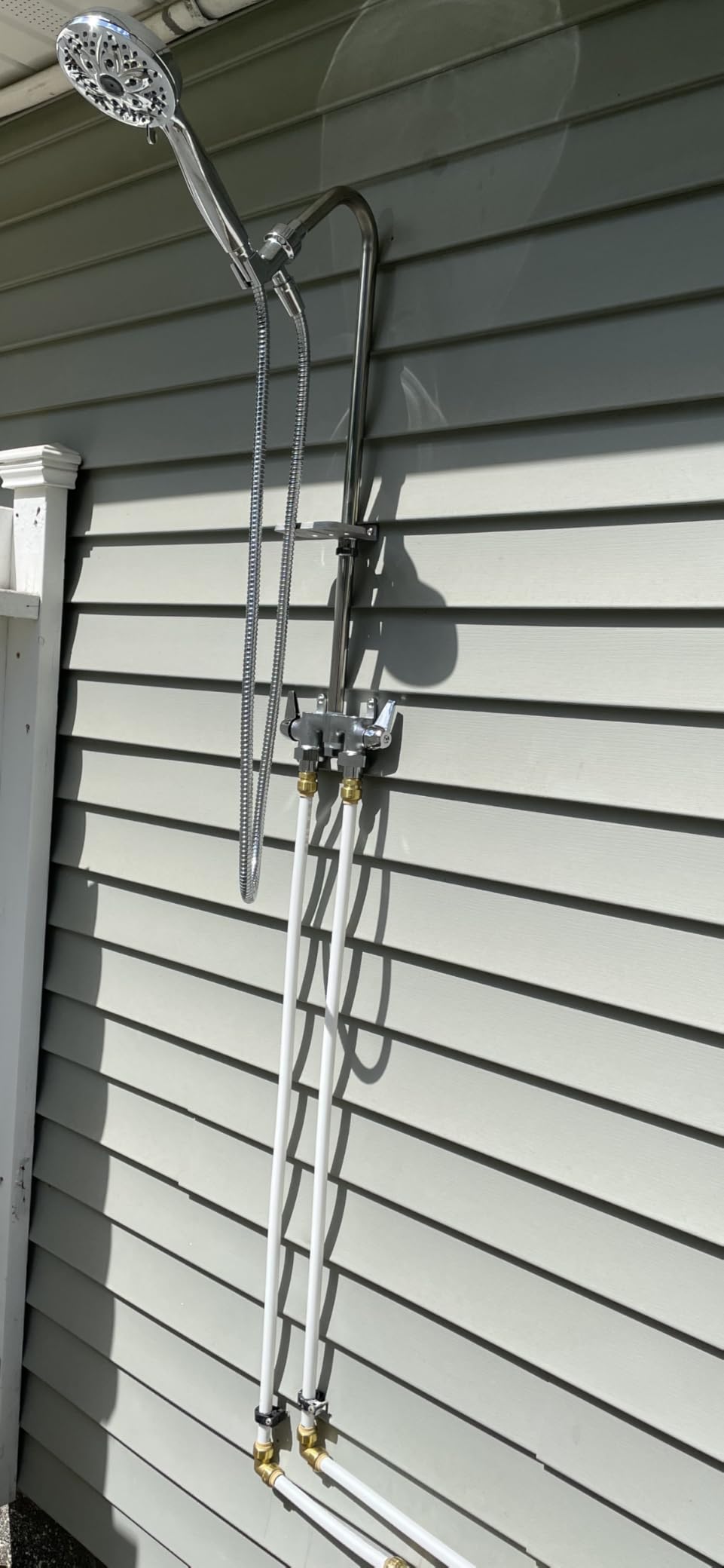Artiwell Outdoor Shower Fixture System, with Rustproof Riser and Riser Extension, Double Handle Utility Shower Faucet with Showerhead and Soap Dish, Polished Chrome customer photo 1