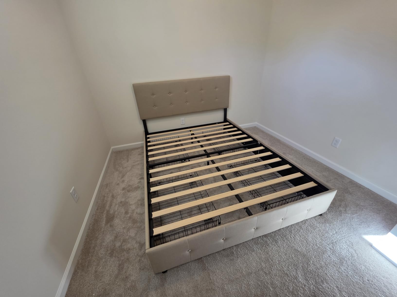 Allewie Upholstered Queen Size Platform Bed Frame with 4 Storage Drawers and Headboard, Square Stitched Button Tufted, Mattress Foundation with Wooden Slats Support, No Box Spring Needed, Dark Grey - Customer Photo 1
