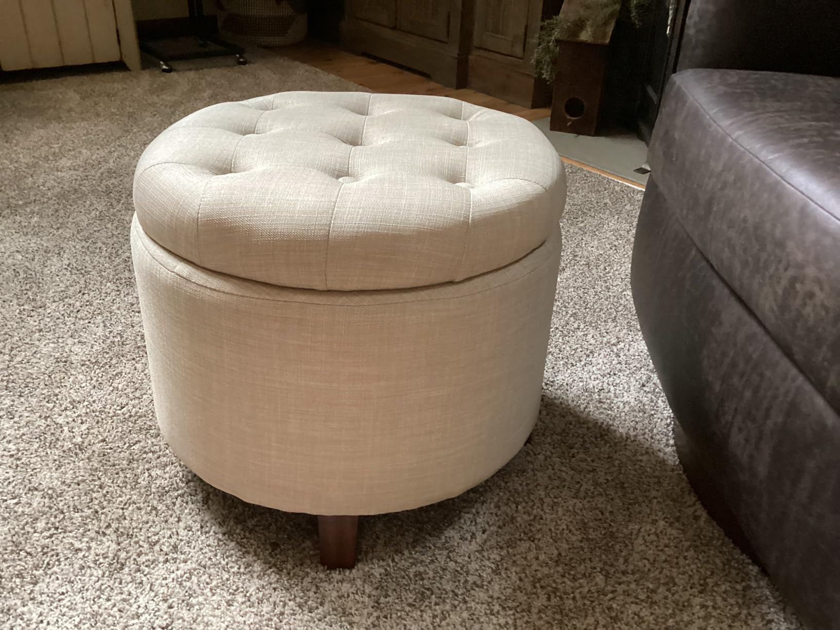 Amazon Basics Round Linen Ottoman with Storage, Tufted Upholstered Footstool for Living Room and Bedroom, 20 Amazon Basics Round Linen Ottoman with Storage, Tufted Upholstered Footstool for Living Room and Bedroom, 20