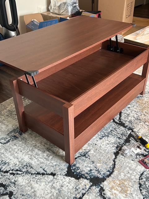 Rolanstar Coffee Table, Lift Top Coffee Table with Drawers and Hidden Compartment, Retro Central Table with Wooden Lift Tabletop, for Living Room,Espresso Customer Review Rolanstar Coffee Table, Lift Top Coffee Table with Drawers and Hidden Compartment, Retro Central Table with Wooden Lift Tabletop, for Living Room,Espresso - Customer Photo 2