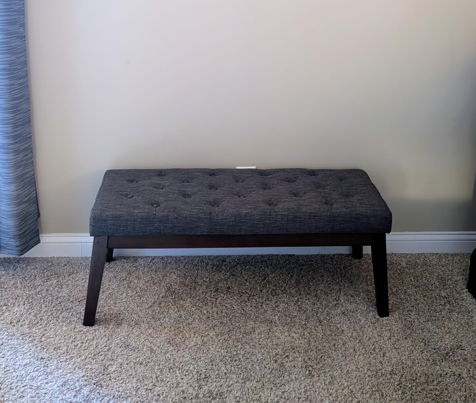24KF Linen Upholstered Buttons Tufted Entryway Bench with Solid Wood Leg,Bed Bench Ottoman with Padded Seat,5034-Dark Gray Customer Review 24KF Linen Upholstered Buttons Tufted Entryway Bench with Solid Wood Leg,Bed Bench Ottoman with Padded Seat,5034-Dark Gray - Customer Photo 1