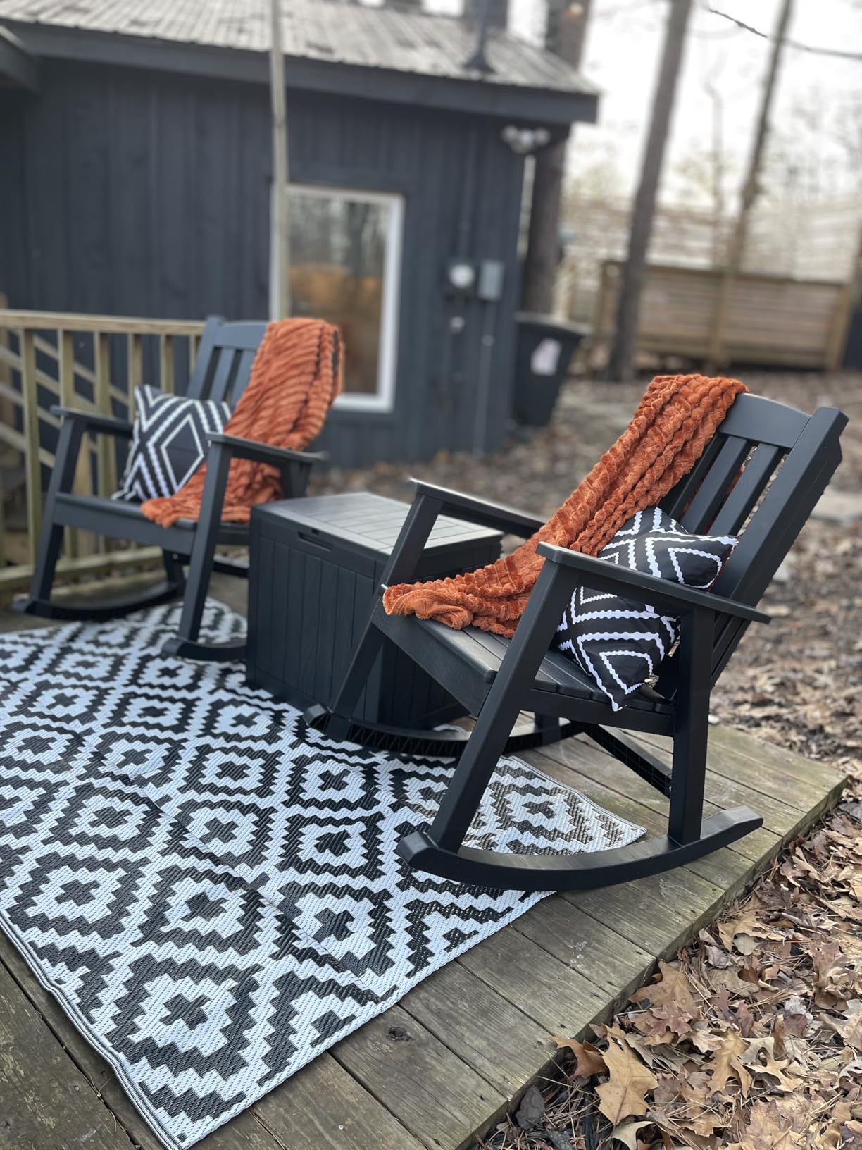 SAND MINE Waterproof Outdoor Rug 5x8 ft, Plastic Reversible Rug, Modern Area Rug, Large Floor Mat for Outdoors, RV, Patio, Backyard, Deck, Picnic, Beach, Camping, Black & Beige customer photo 1