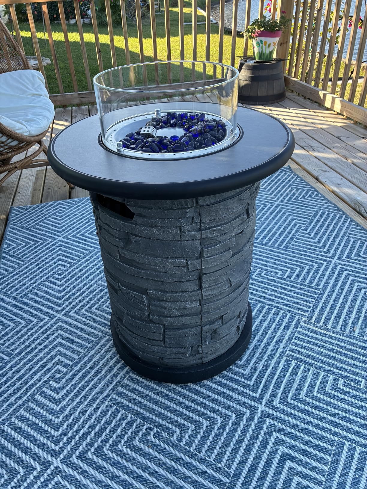 Outdoor Propane Fire Pit Table, Round Porcelain Tile Top 22