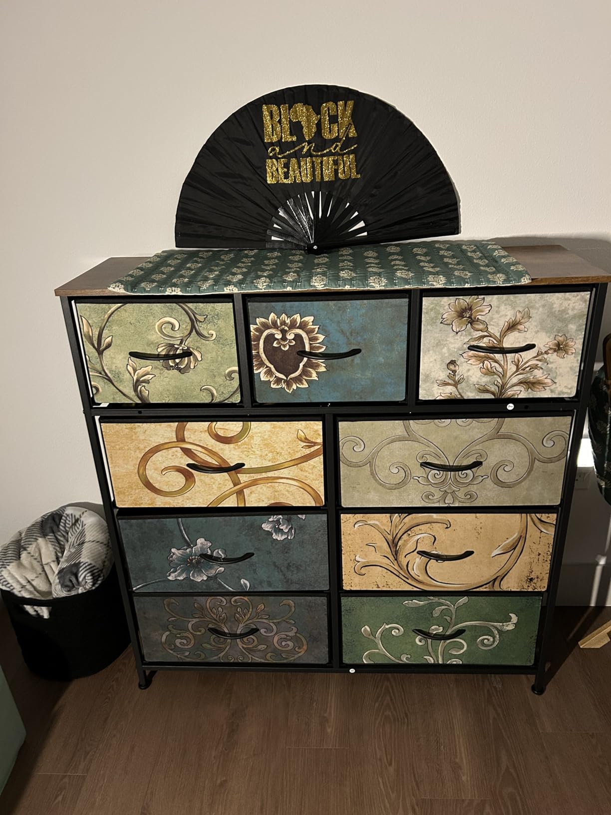 WLIVE 9-Drawer Dresser, Fabric Storage Tower for Bedroom, Hallway, Entryway, Closet, Tall Chest Organizer Unit with Fabric Bins, Steel Frame, Wood Top, Easy Pull Handle, Rustic Brown Wood Grain Print - Customer Photo 4