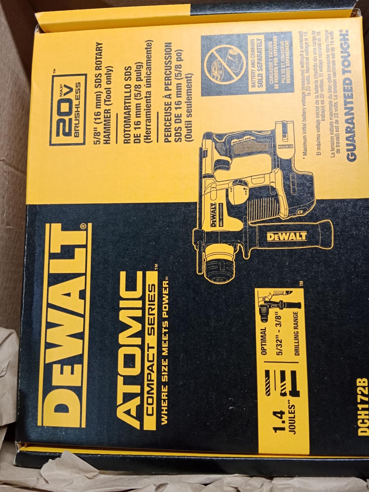 DEWALT 20V MAX SDS Plus Rotary Hammer Drill, Cordless, 5/8 in., Tool Only (DCH172B) Customer Review DEWALT 20V MAX SDS Plus Rotary Hammer Drill, Cordless, 5/8 in., Tool Only (DCH172B) - Customer Photo 2