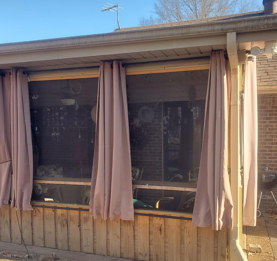 NICETOWN 2 Panels Weighted Blackout Curtains Patio Waterproof Outdoor Curtains, Thermal Insulated Top & Bottom Grommet & Back Tab Wind-Break Drapes Privacy for Pergola, W52 by L84, Tan-Khaki customer photo 1