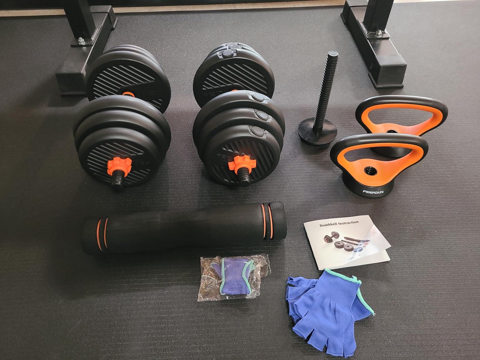 FEIERDUN Adjustable Dumbbells, 20/30/40/45/70/90lbs Free Weight Set with Connector, 5 in1 Dumbbells Set Used as Barbell, Kettlebells, Push up Stand, Weight Plate, Fitness Exercises for Home Gym Suitable Men/Women - Customer Photo 2