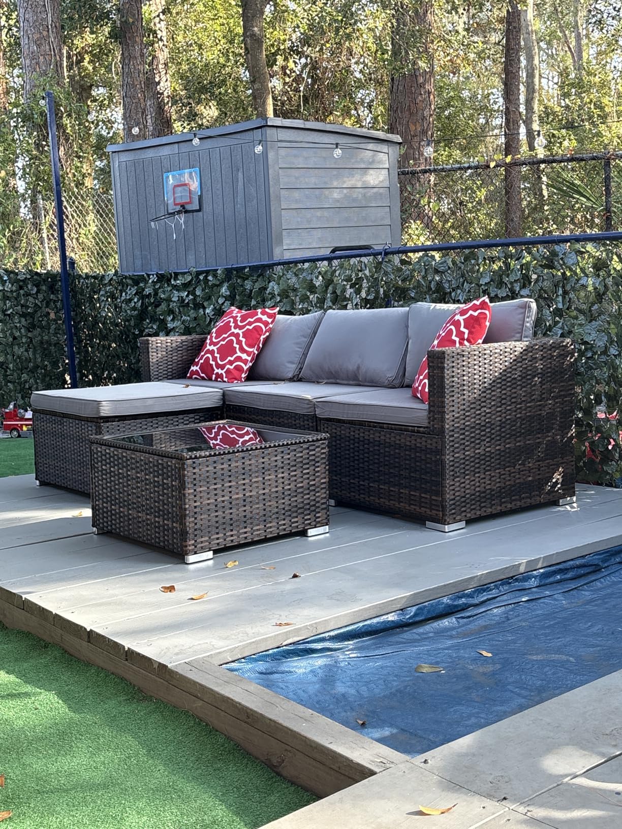 Aiho 5 Pieces Patio Furniture Set All-Weather Outdoor Wicker Sectional Patio Furniture with Cushion and Glass Table (Grey) Customer Review Aiho 5 Pieces Patio Furniture Set All-Weather Outdoor Wicker Sectional Patio Furniture with Cushion and Glass Table (Grey) - Customer Photo 1